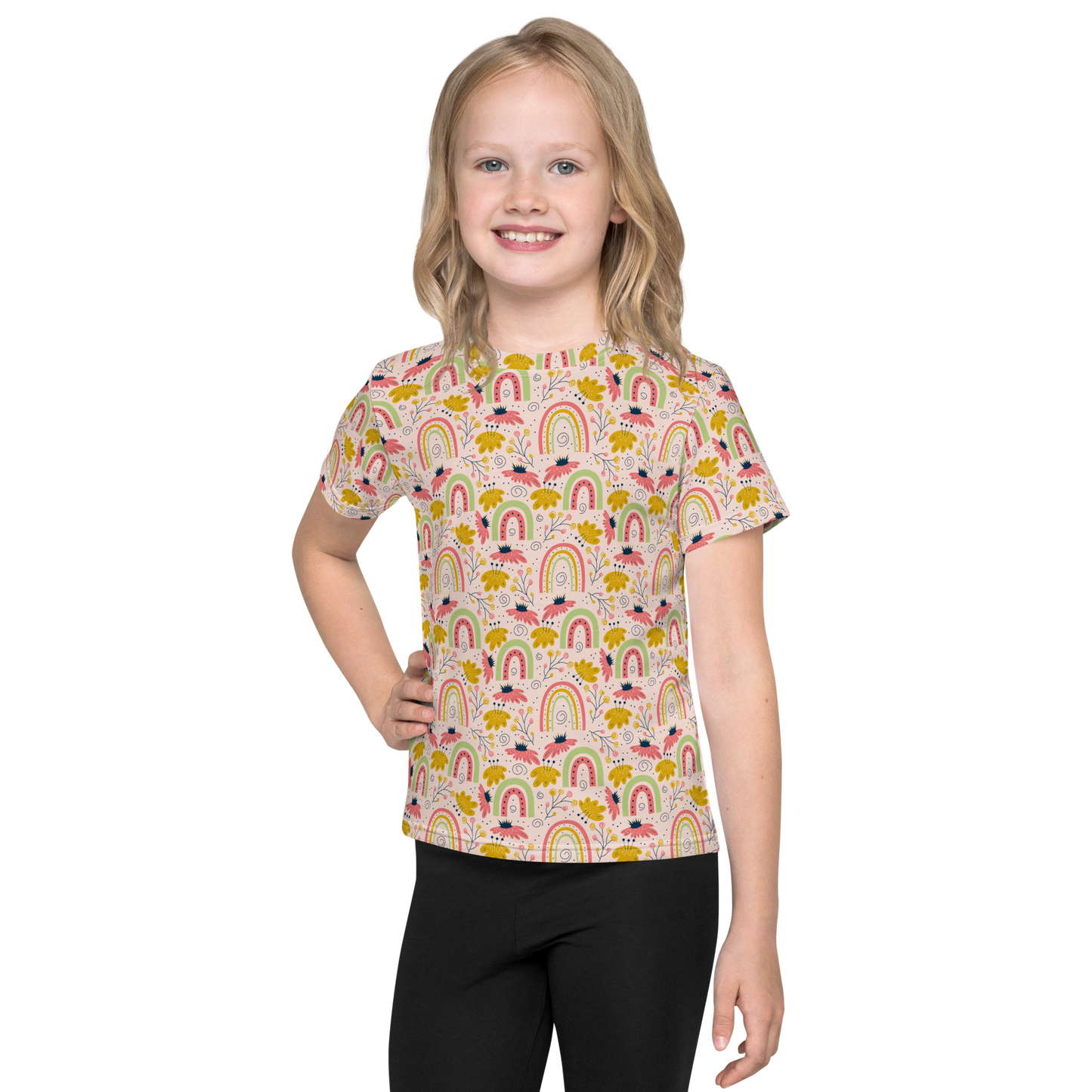 Scandinavian Spring Floral | Seamless Patterns | All-Over Print Kids Crew Neck T-Shirt - #7