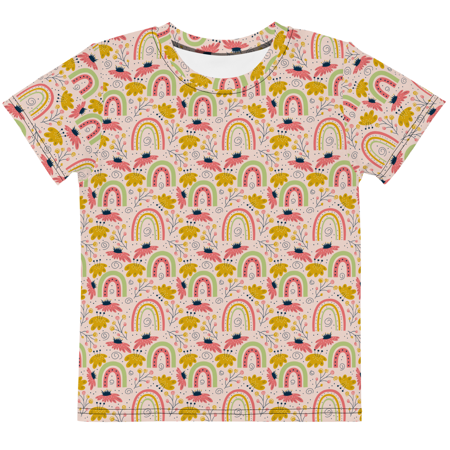 Scandinavian Spring Floral | Seamless Patterns | All-Over Print Kids Crew Neck T-Shirt - #7