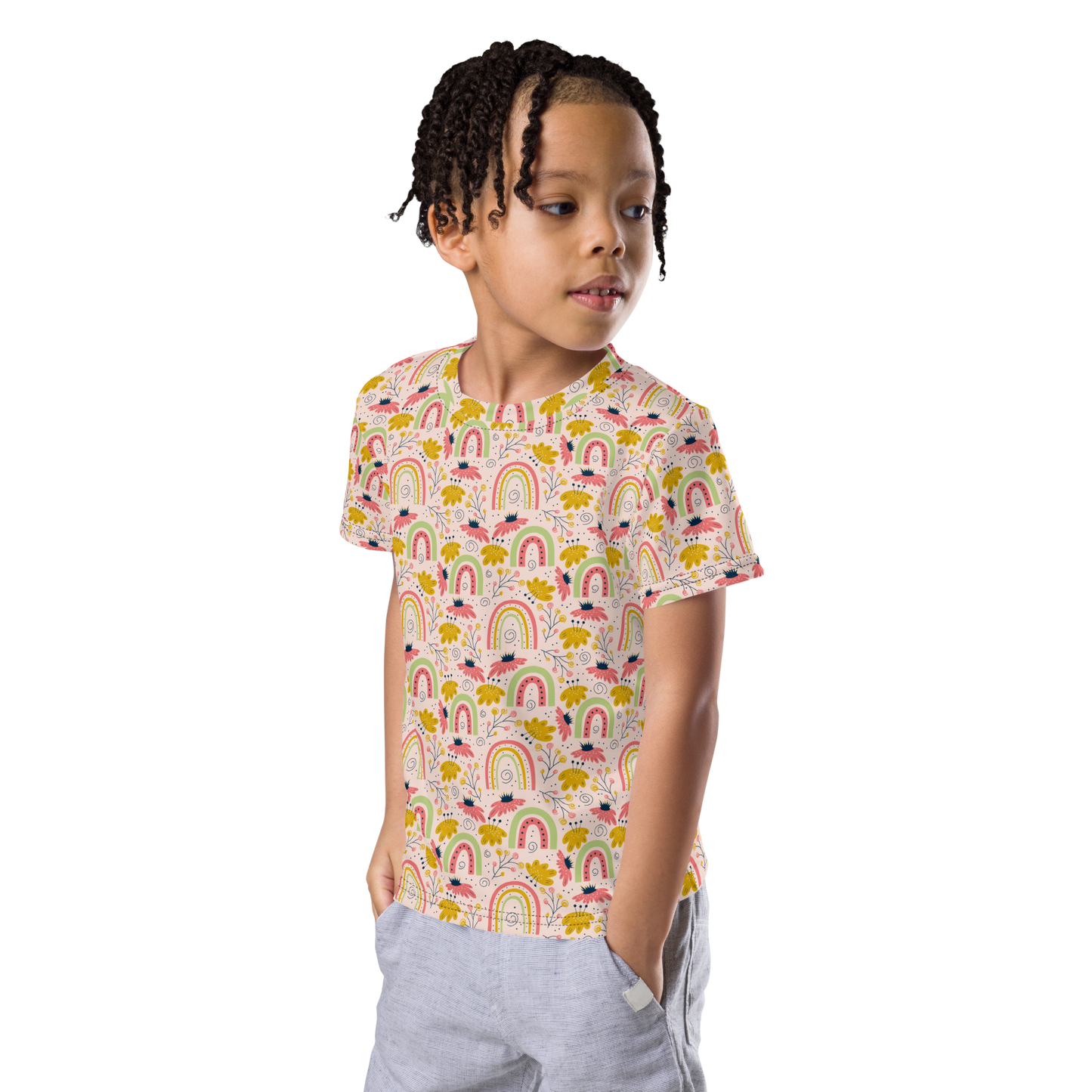 Scandinavian Spring Floral | Seamless Patterns | All-Over Print Kids Crew Neck T-Shirt - #7