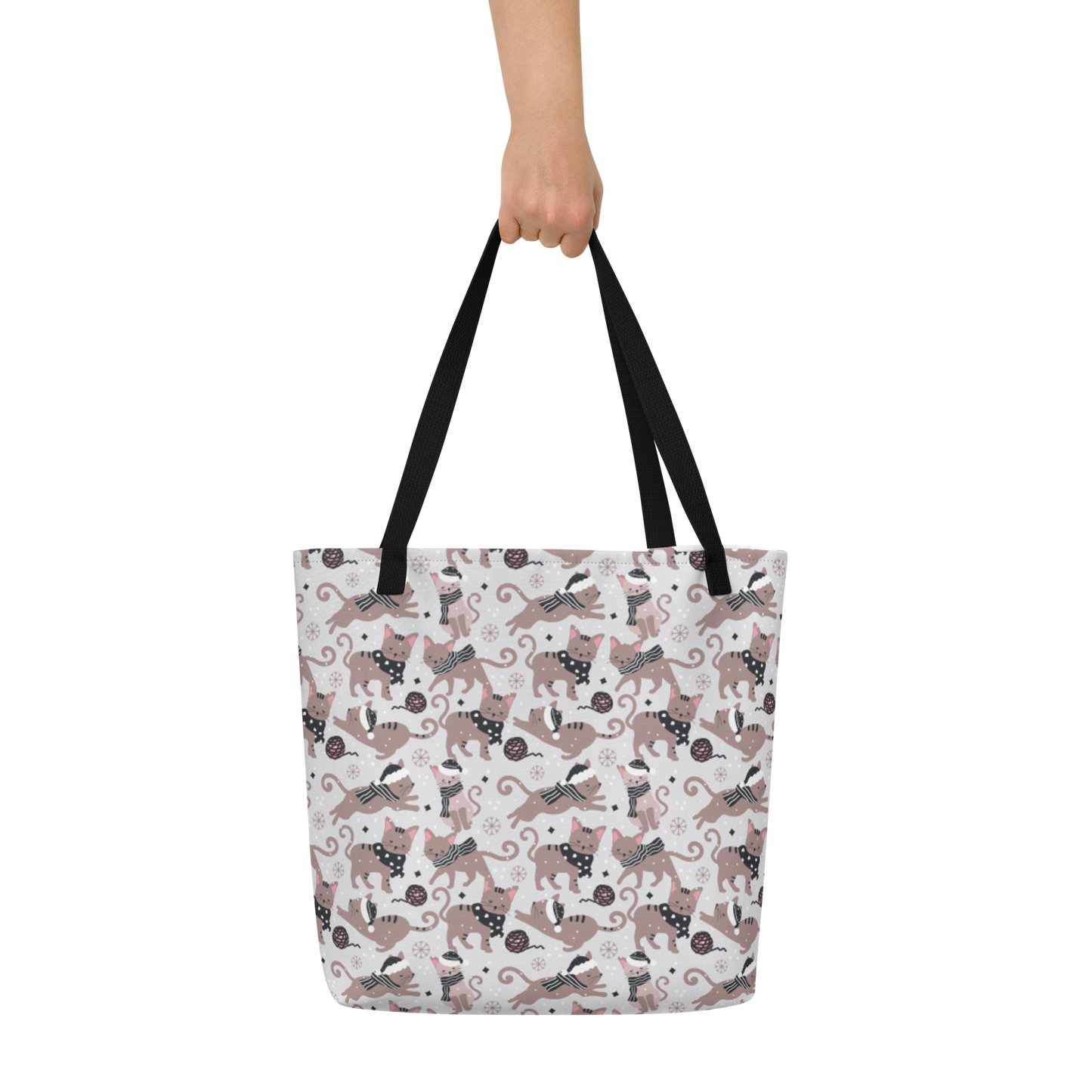 Winter Christmas Cat | Seamless Patterns | All-Over Print Large Tote Bag w/ Pocket - #2