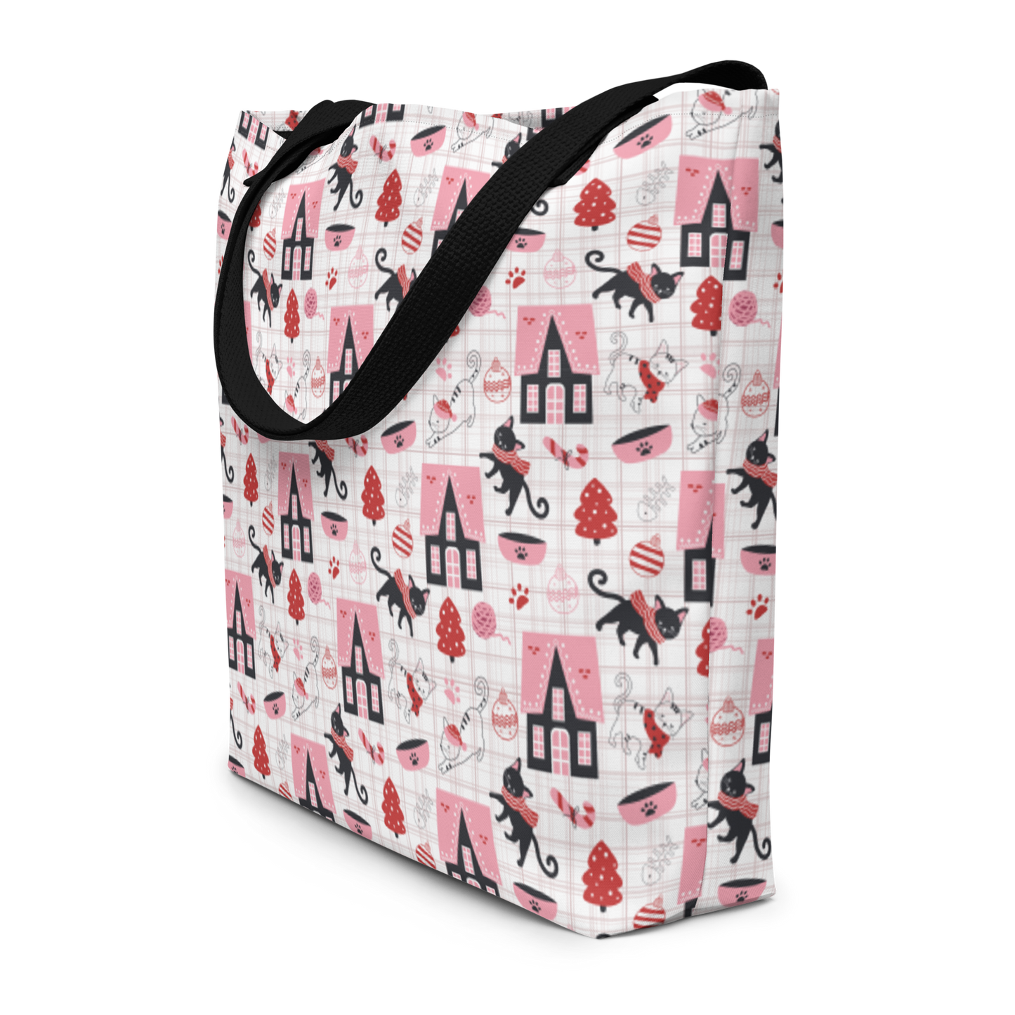 Winter Christmas Cat | Seamless Patterns | All-Over Print Large Tote Bag w/ Pocket - #6