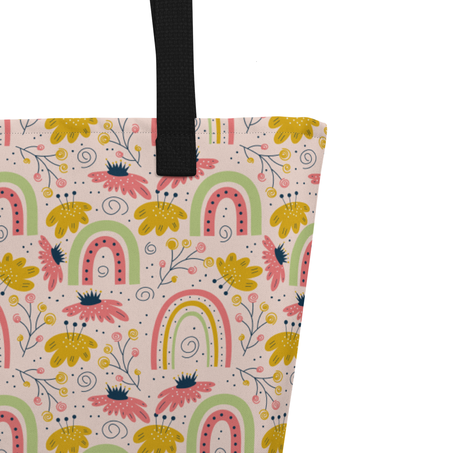 Scandinavian Spring Floral | Seamless Patterns | All-Over Print Large Tote Bag w/ Pocket - #7