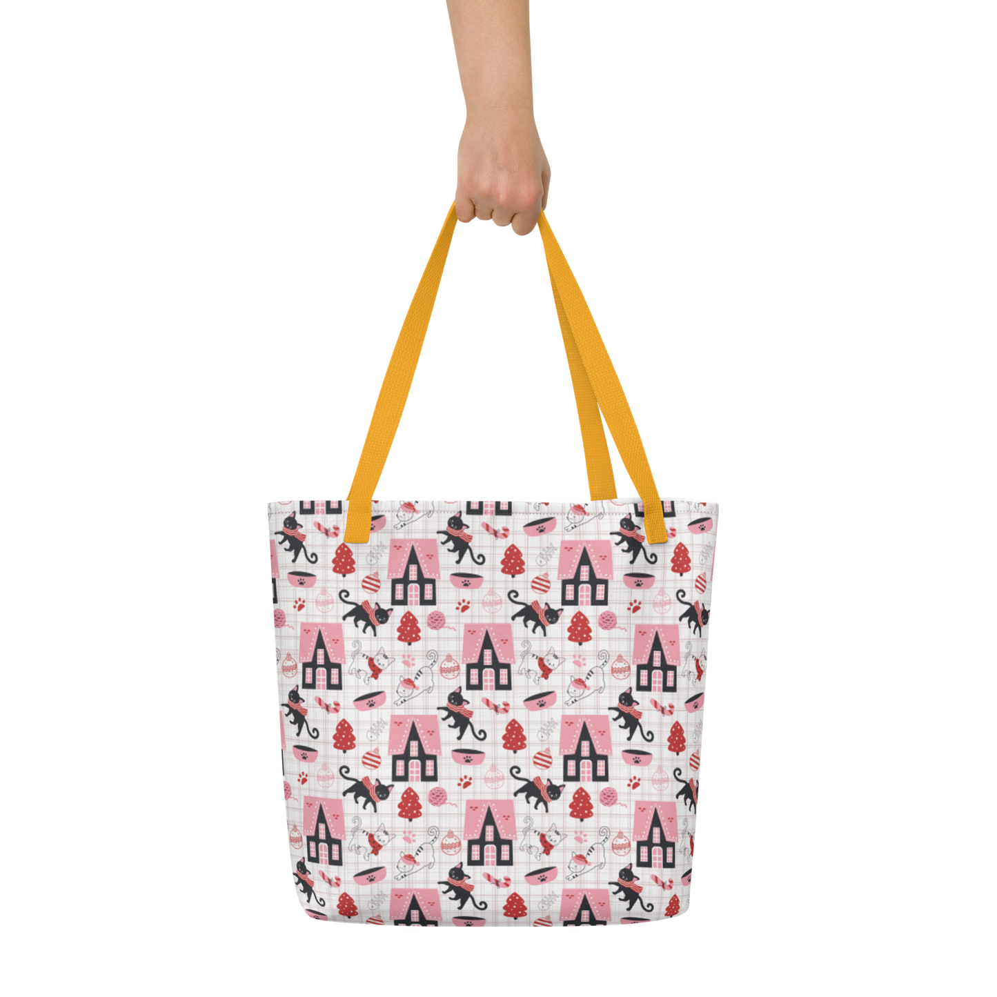 Winter Christmas Cat | Seamless Patterns | All-Over Print Large Tote Bag w/ Pocket - #6