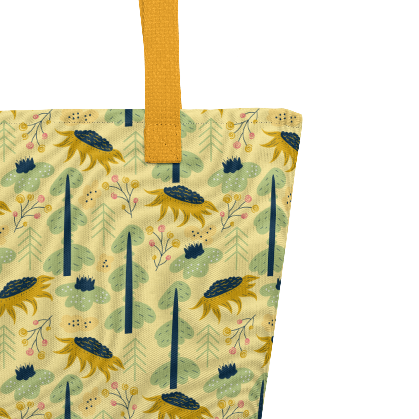 Scandinavian Spring Floral | Seamless Patterns | All-Over Print Large Tote Bag w/ Pocket - #1
