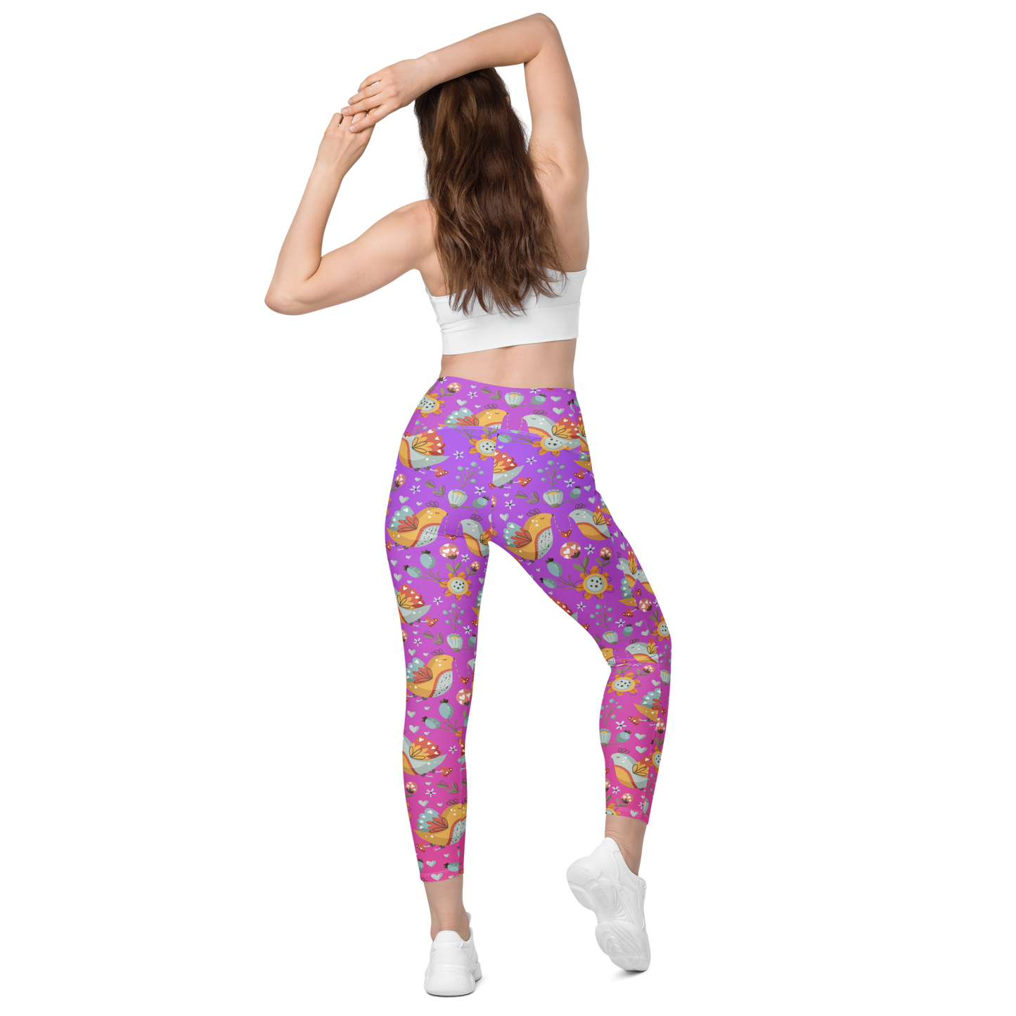 Pink & Purple | Boho Birds Pattern | Bohemian Style | All-Over Print Leggings with Pockets - #2