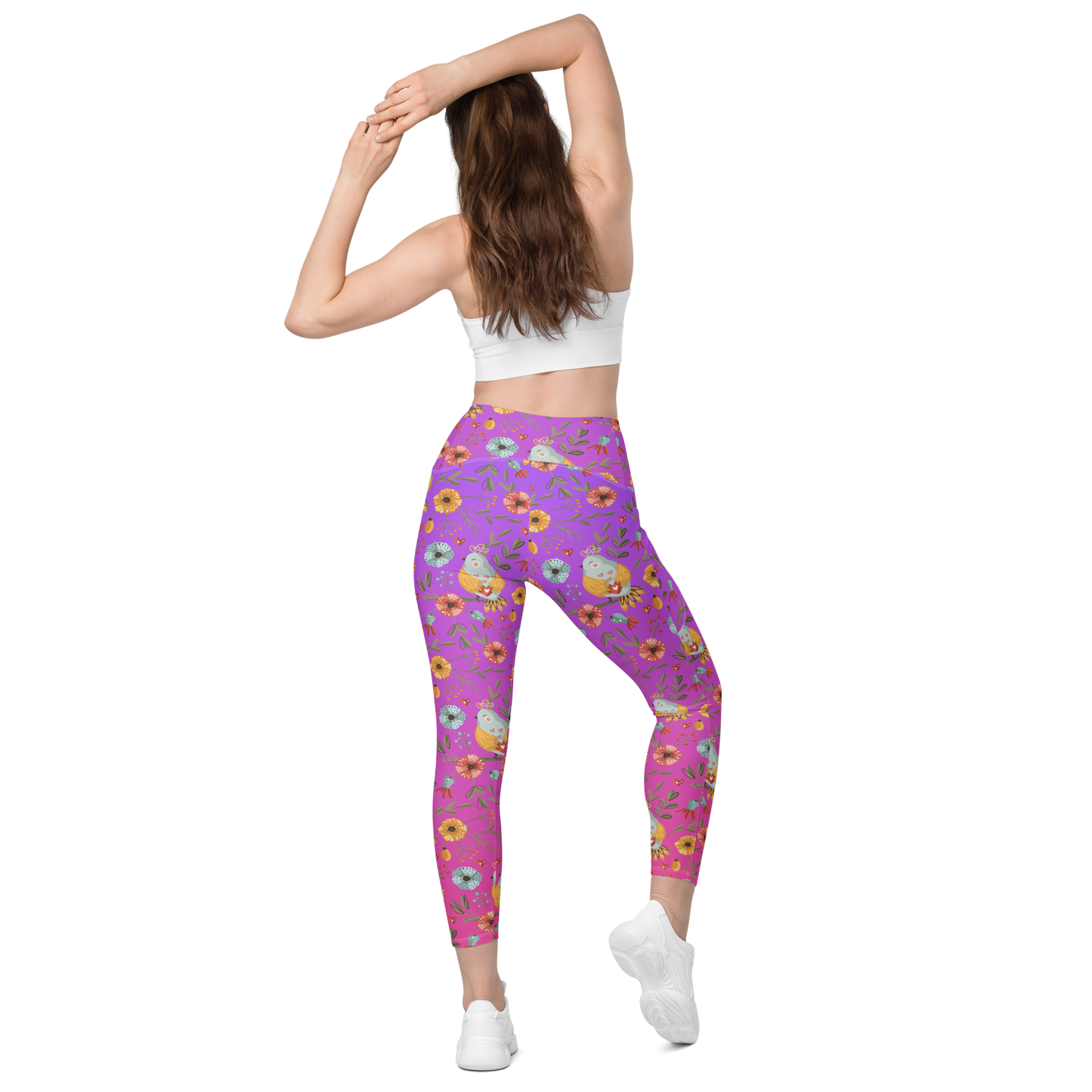 Pink & Purple | Boho Birds Pattern | Bohemian Style | All-Over Print Leggings with Pockets - #3