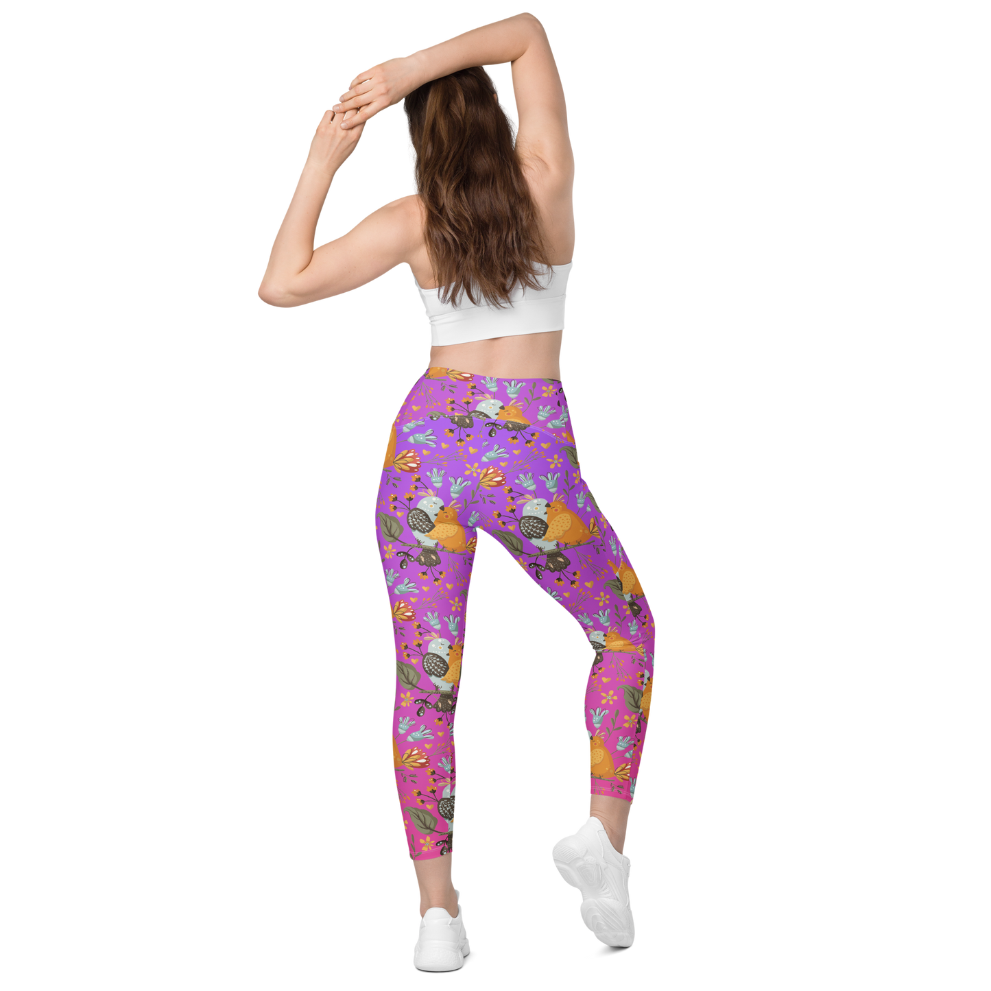 Pink & Purple | Boho Birds Pattern | Bohemian Style | All-Over Print Leggings with Pockets - #5