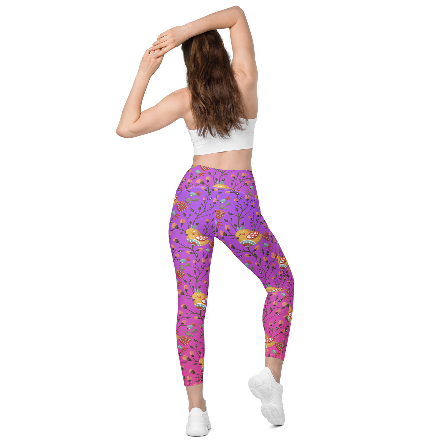Pink & Purple | Boho Birds Pattern | Bohemian Style | All-Over Print Leggings with Pockets - #7