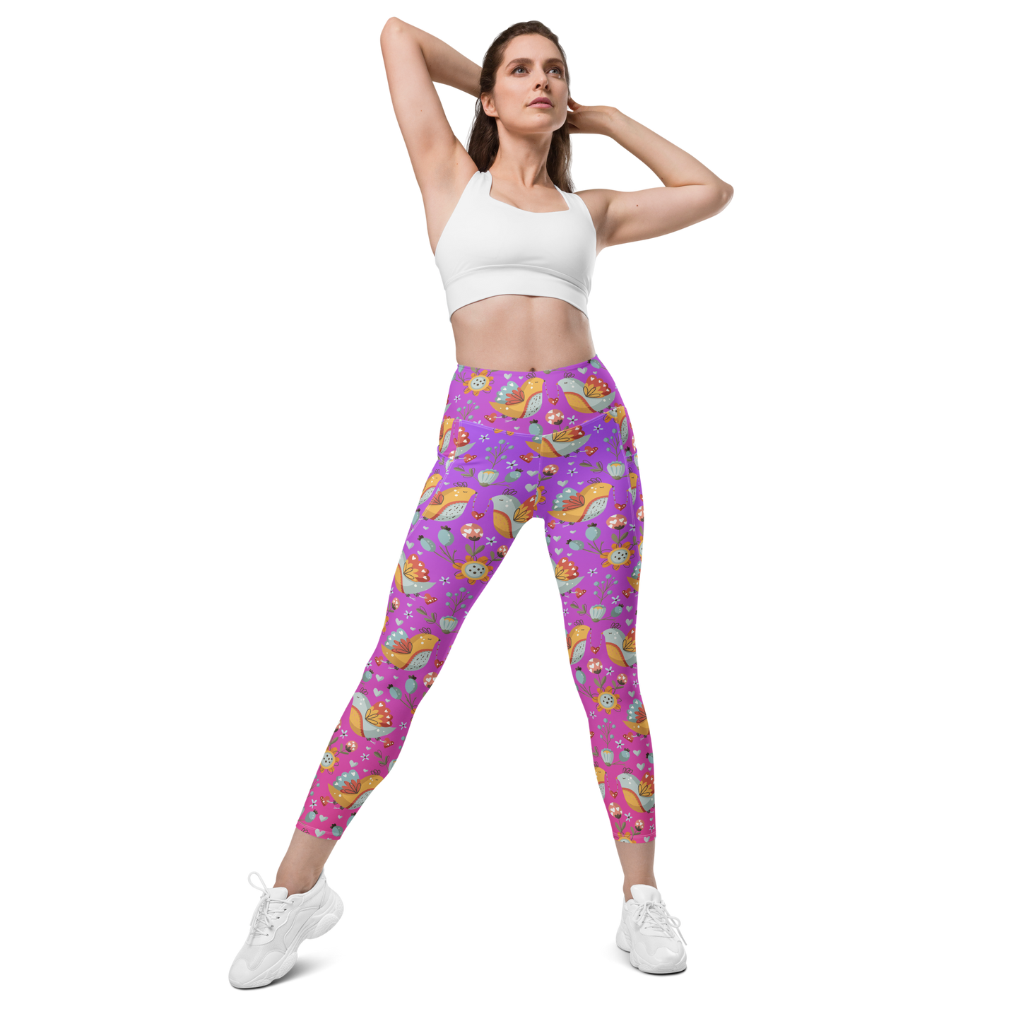 Pink & Purple | Boho Birds Pattern | Bohemian Style | All-Over Print Leggings with Pockets - #2