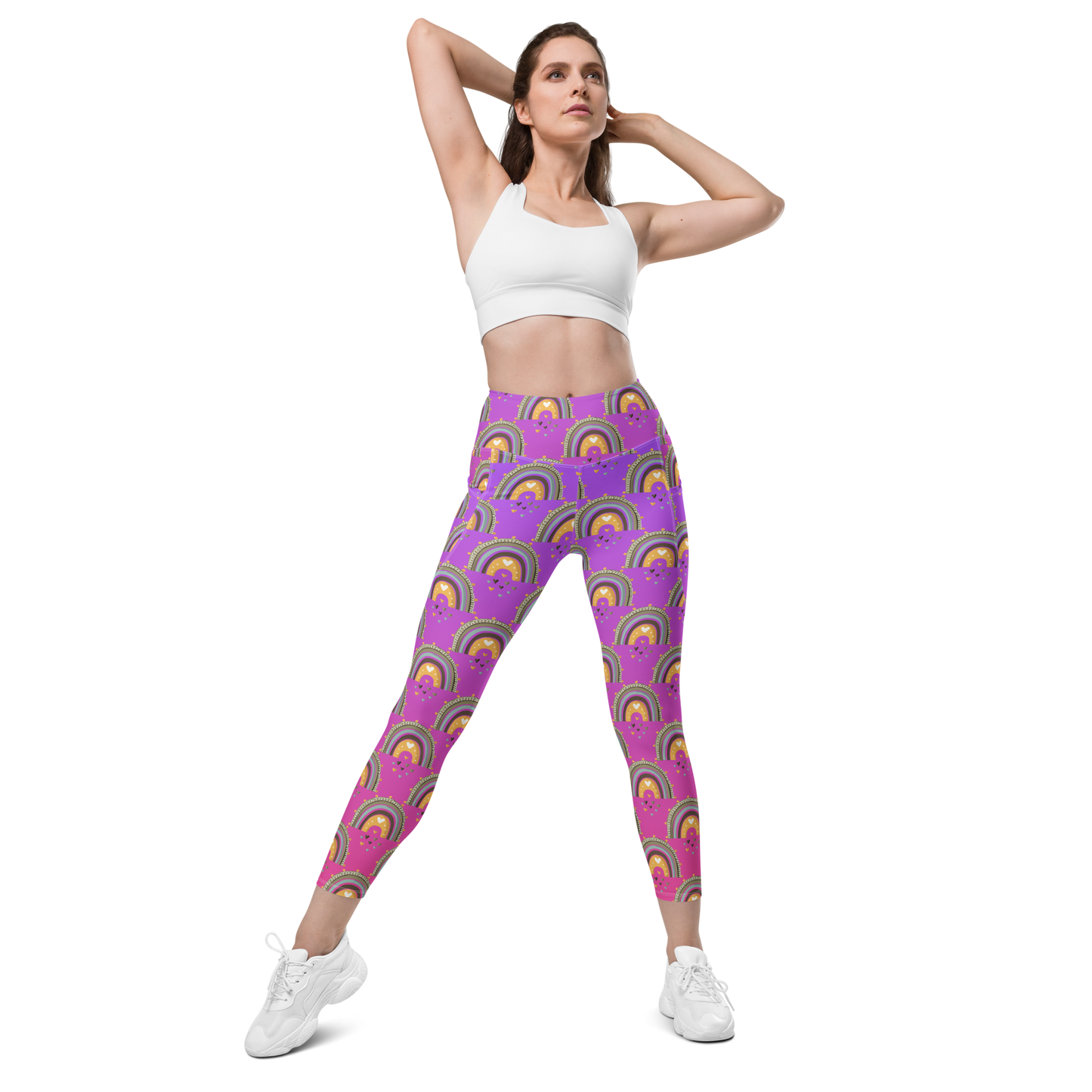 Pink & Purple | Boho Birds Pattern | Bohemian Style | All-Over Print Leggings with Pockets - #10