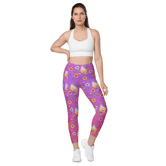 Pink & Purple | Boho Birds Pattern | Bohemian Style | All-Over Print Leggings with Pockets - #3