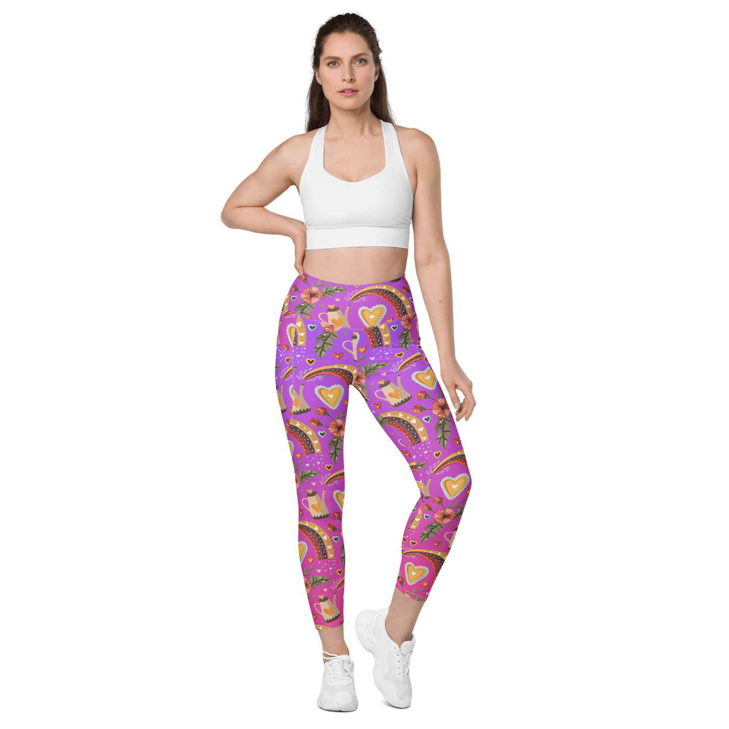 Pink & Purple | Boho Birds Pattern | Bohemian Style | All-Over Print Leggings with Pockets - #4