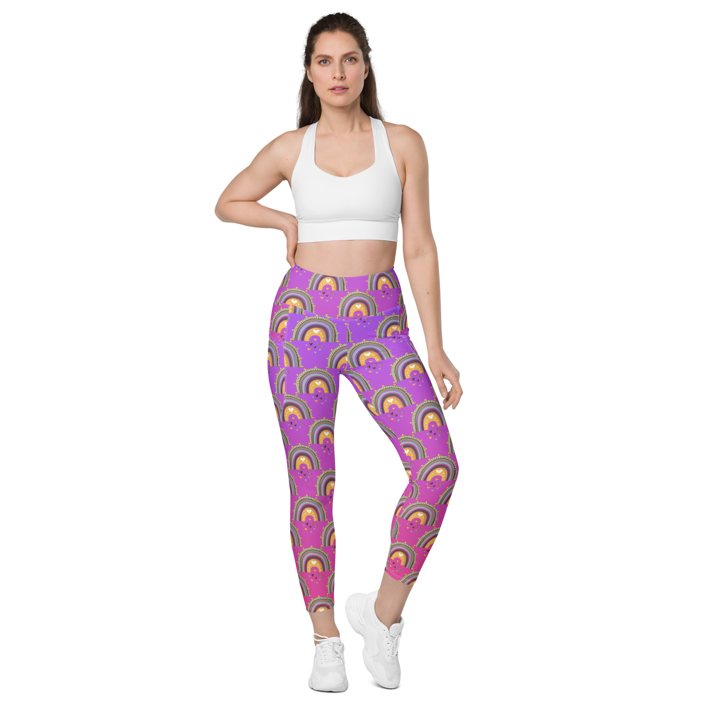 Pink & Purple | Boho Birds Pattern | Bohemian Style | All-Over Print Leggings with Pockets - #10