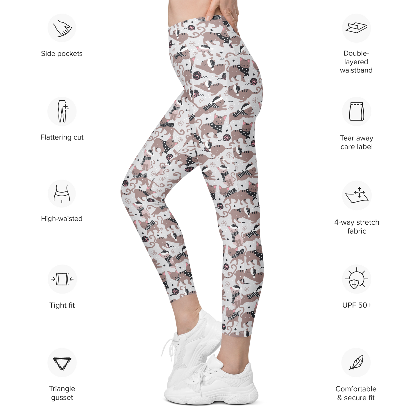 Winter Christmas Cat | Seamless Patterns | All-Over Print Leggings with Pockets - #1