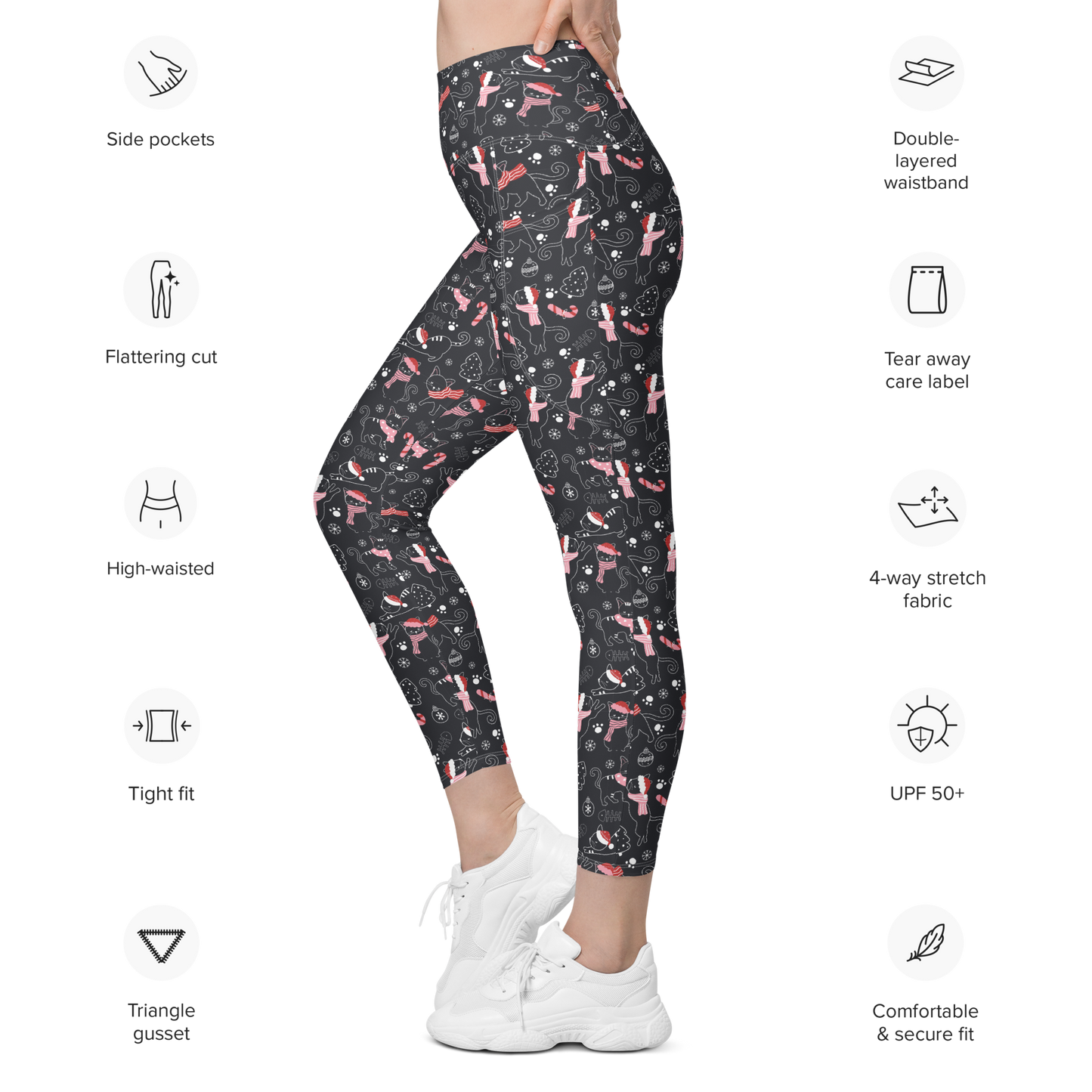 Winter Christmas Cat | Seamless Patterns | All-Over Print Leggings with Pockets - #4