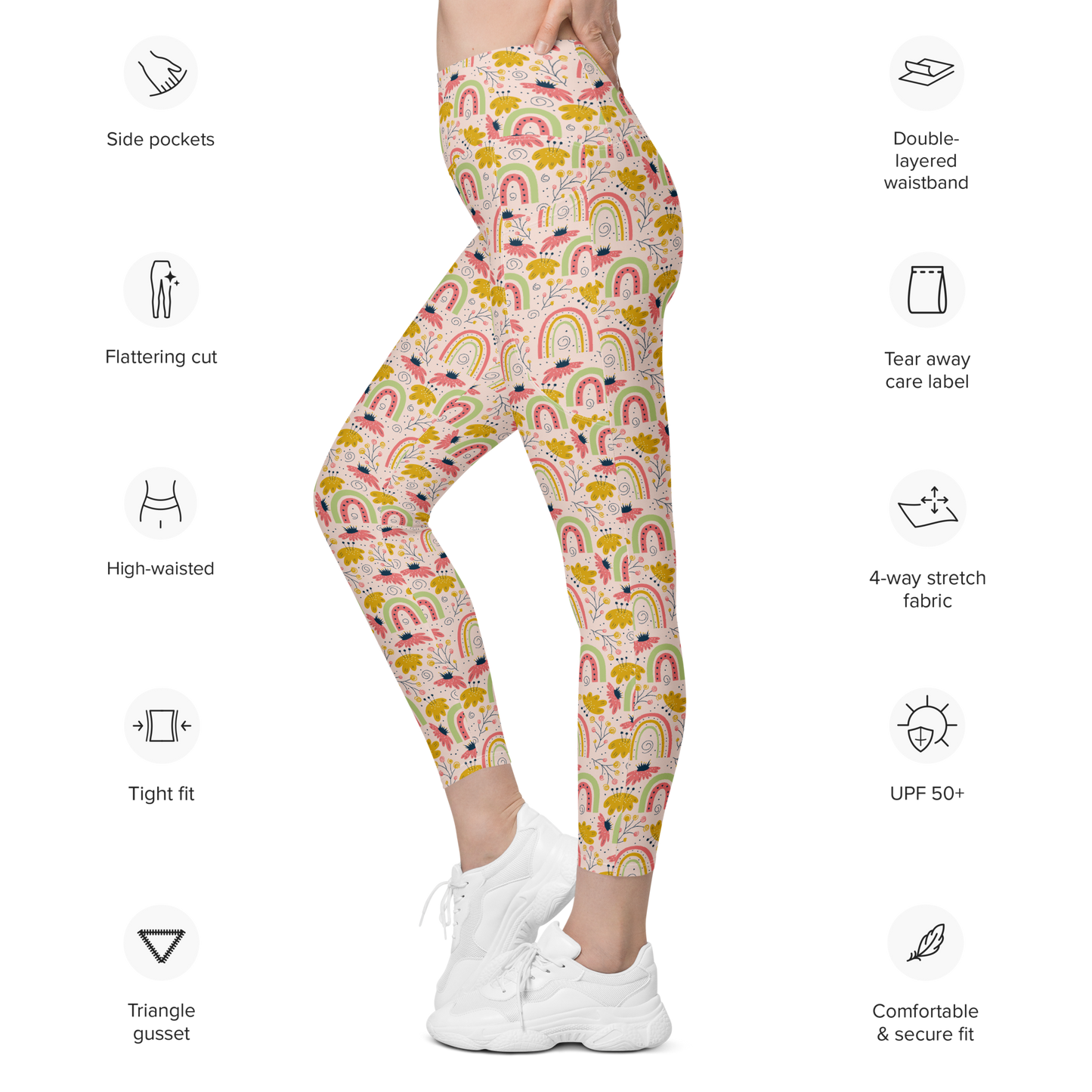 Scandinavian Spring Floral | Seamless Patterns | All-Over Print Leggings with Pockets - #7