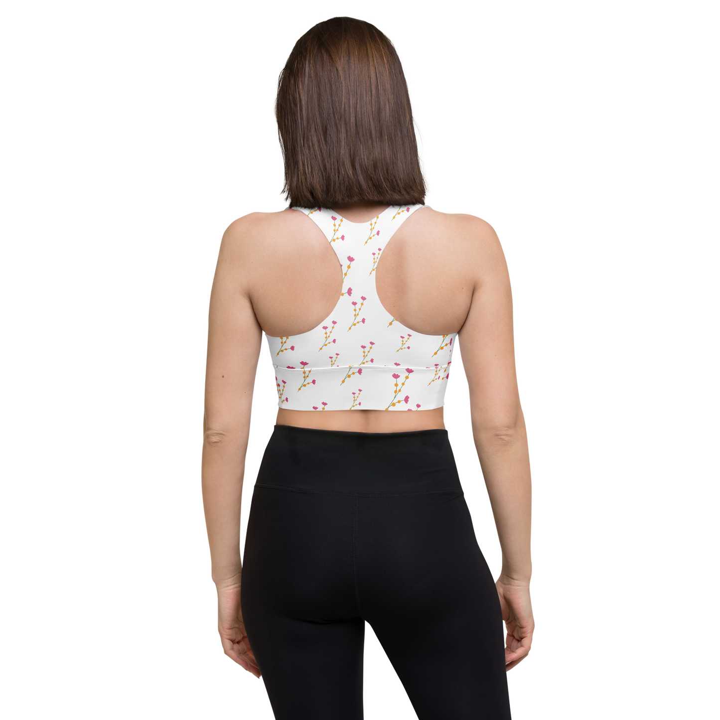 Pink & Yellow Flowers | Patterns | All-Over Print Longline Sports Bra - #8