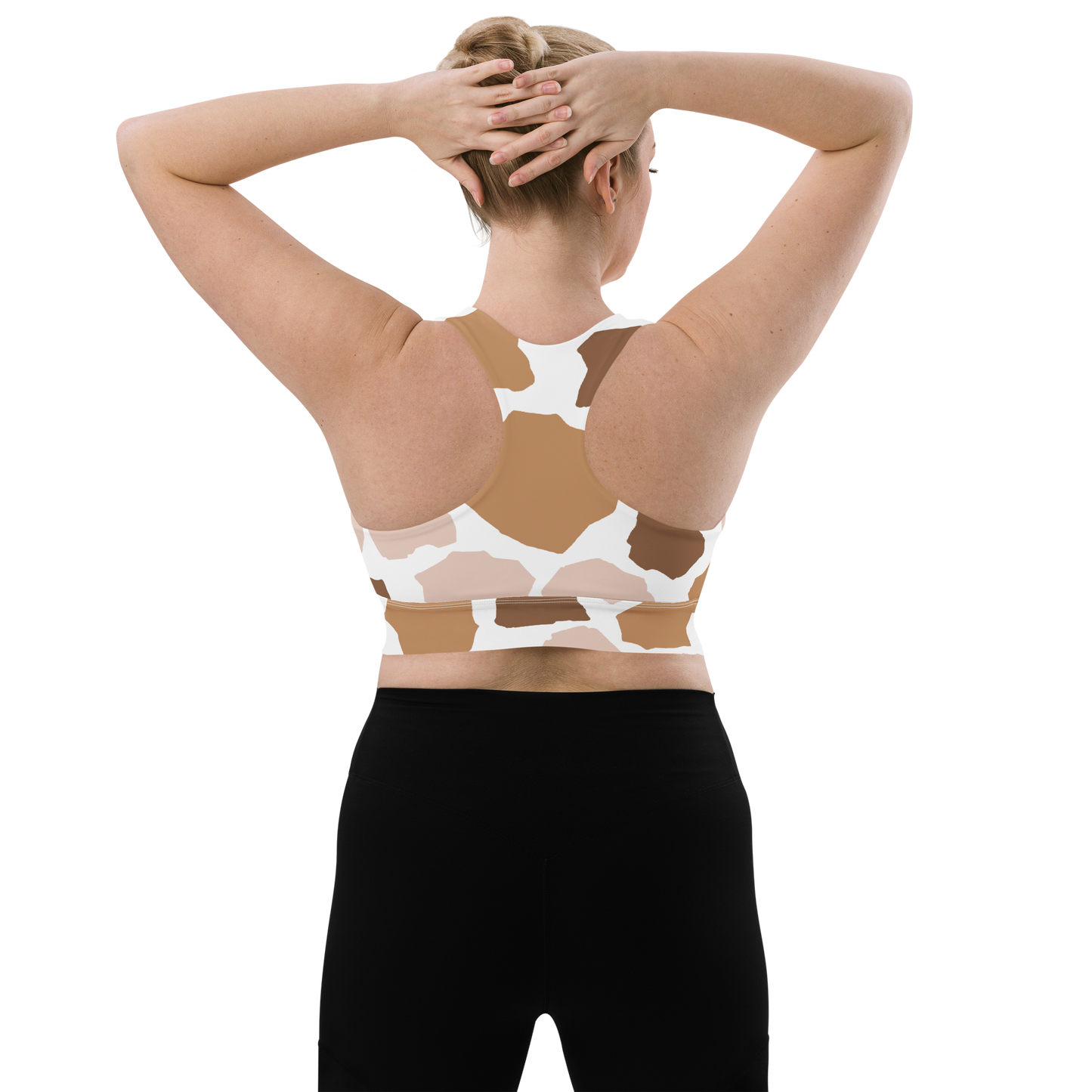 Brown & White Shapes | Abstract Patterns | All-Over Print Longline Sports Bra - #5
