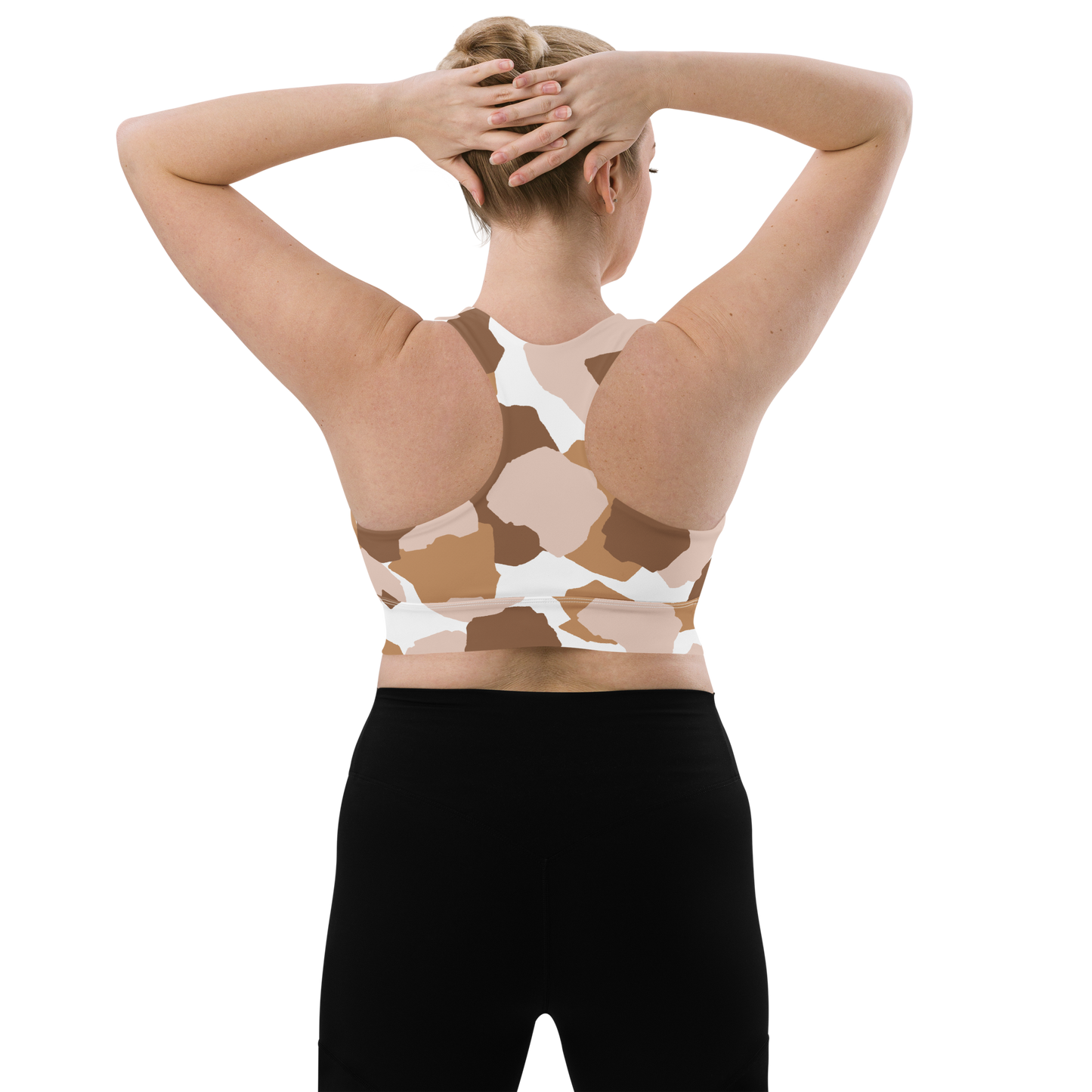 Brown & White Shapes | Abstract Patterns | All-Over Print Longline Sports Bra - #11