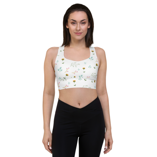 Pink & Yellow Flowers | Patterns | All-Over Print Longline Sports Bra - #1
