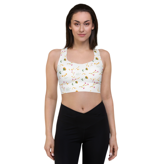 Pink & Yellow Flowers | Patterns | All-Over Print Longline Sports Bra - #3