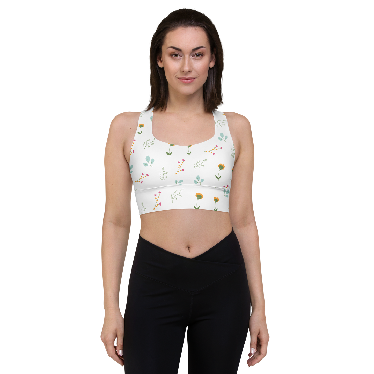 Pink & Yellow Flowers | Patterns | All-Over Print Longline Sports Bra - #5