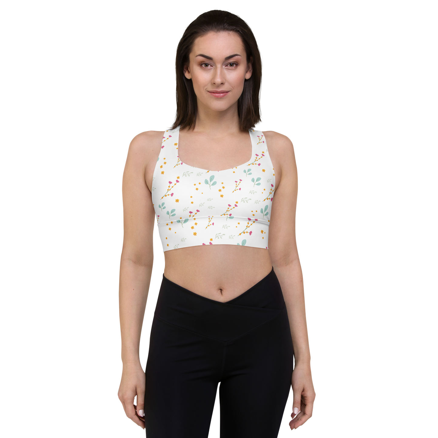 Pink & Yellow Flowers | Patterns | All-Over Print Longline Sports Bra - #6