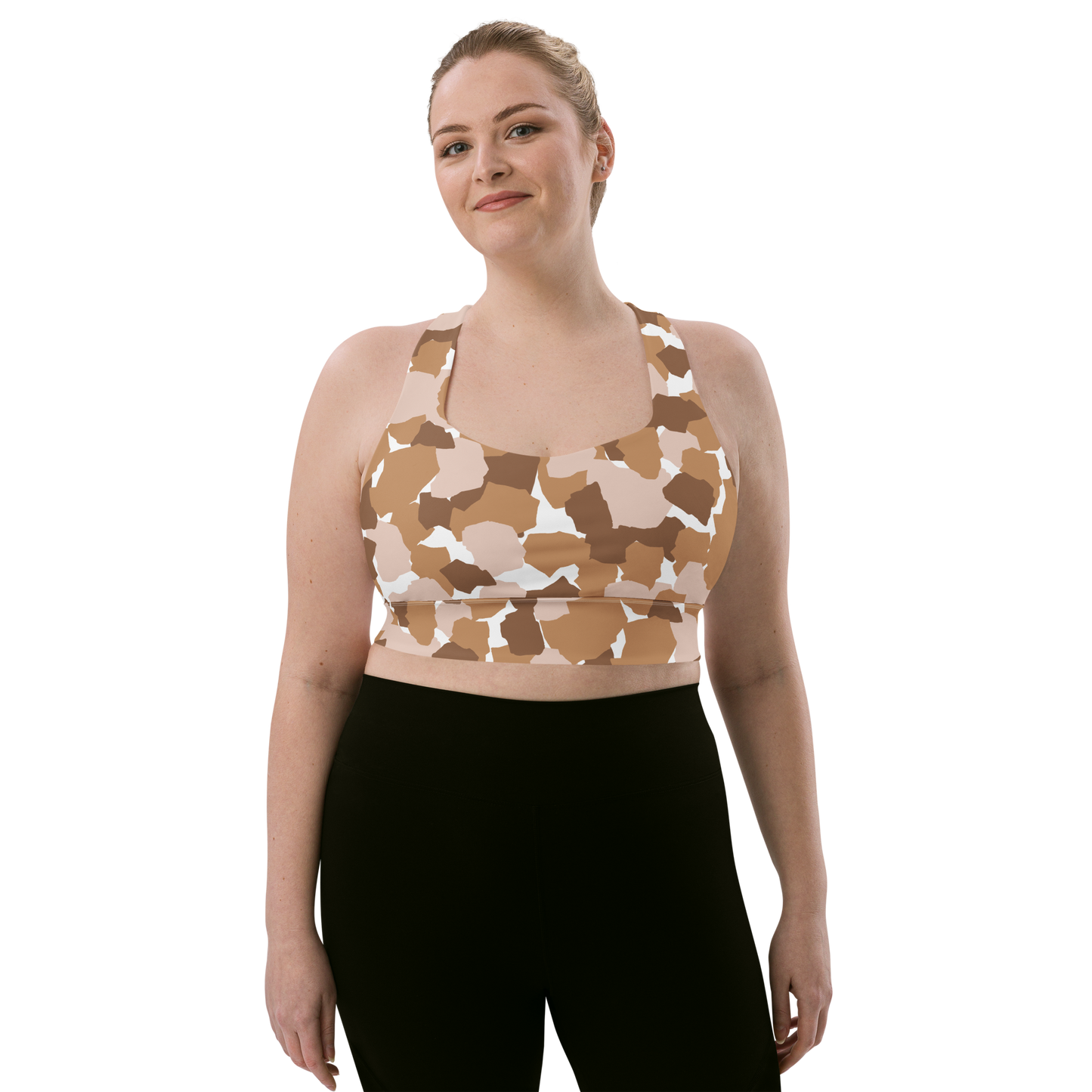 Brown & White Shapes | Abstract Patterns | All-Over Print Longline Sports Bra - #1