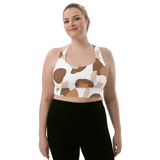 Brown & White Shapes | Abstract Patterns | All-Over Print Longline Sports Bra - #3
