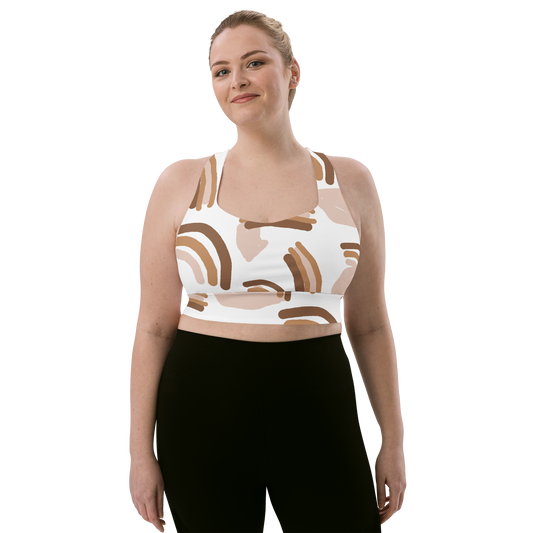 Brown & White Shapes | Abstract Patterns | All-Over Print Longline Sports Bra - #10
