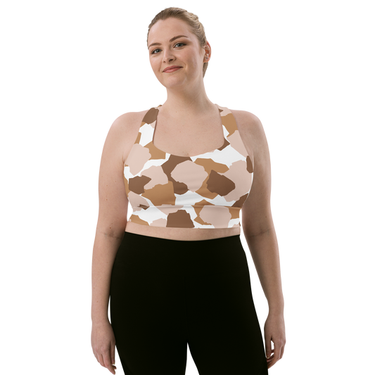 Brown & White Shapes | Abstract Patterns | All-Over Print Longline Sports Bra - #11