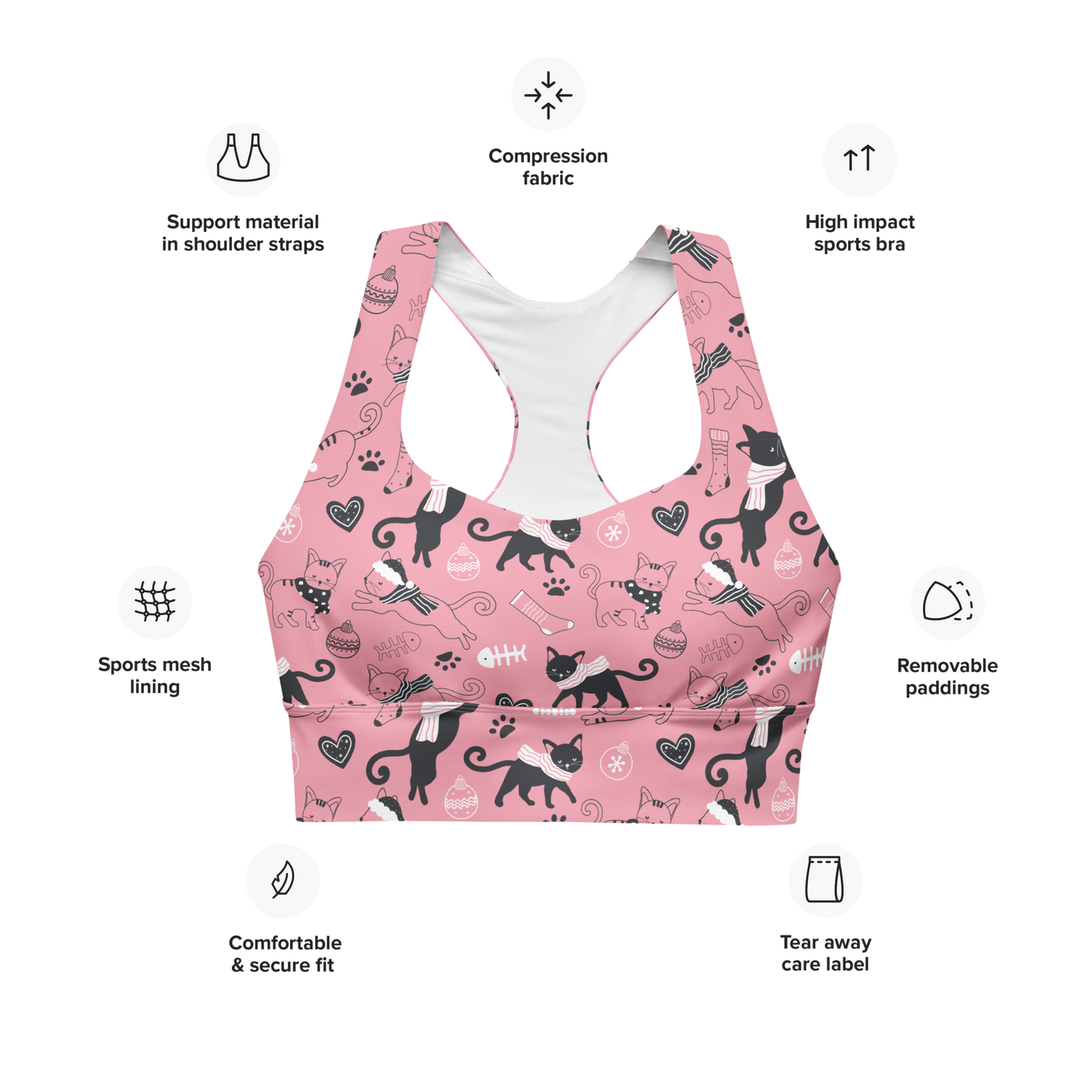 Winter Christmas Cat | Seamless Patterns | All-Over Print Longline Sports Bra - #2