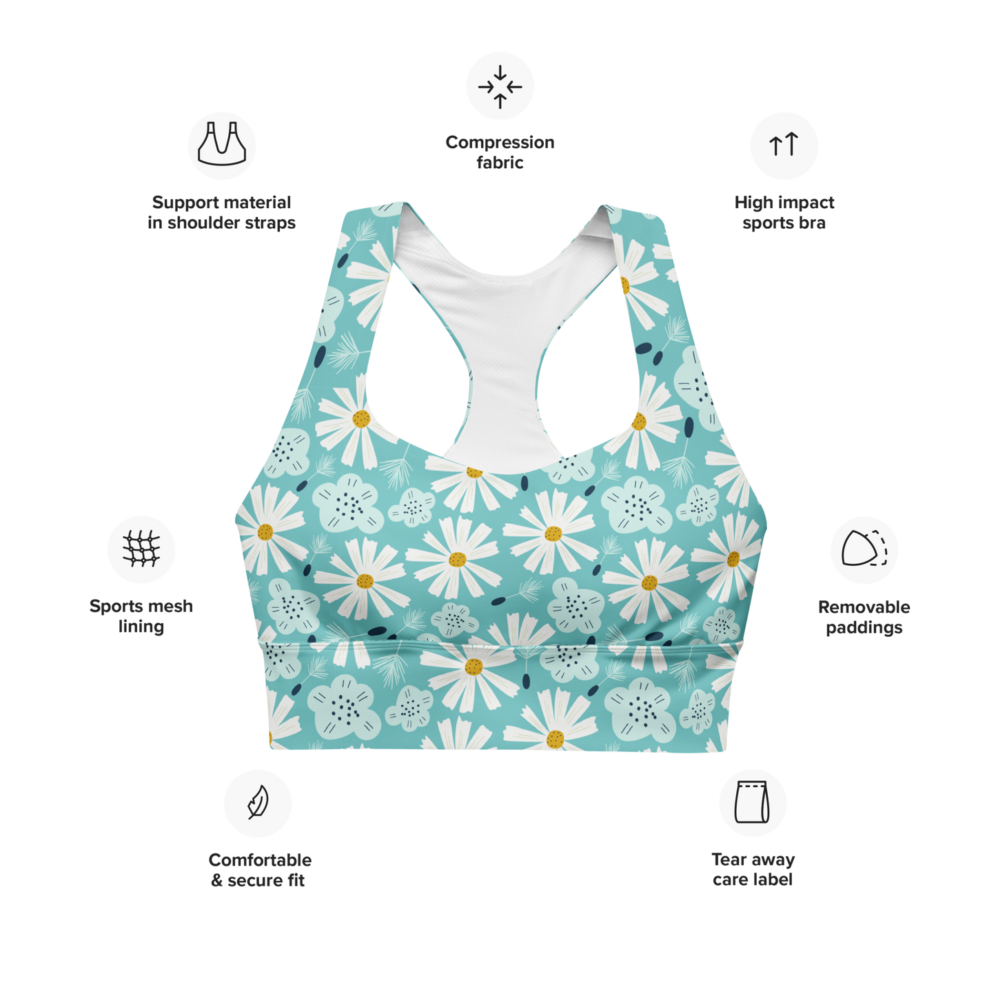 Scandinavian Spring Floral | Seamless Patterns | All-Over Print Longline Sports Bra - #10