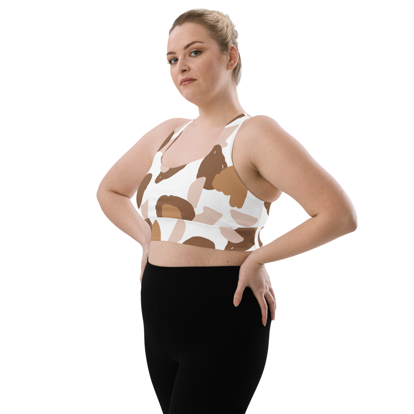 Brown & White Shapes | Abstract Patterns | All-Over Print Longline Sports Bra - #3