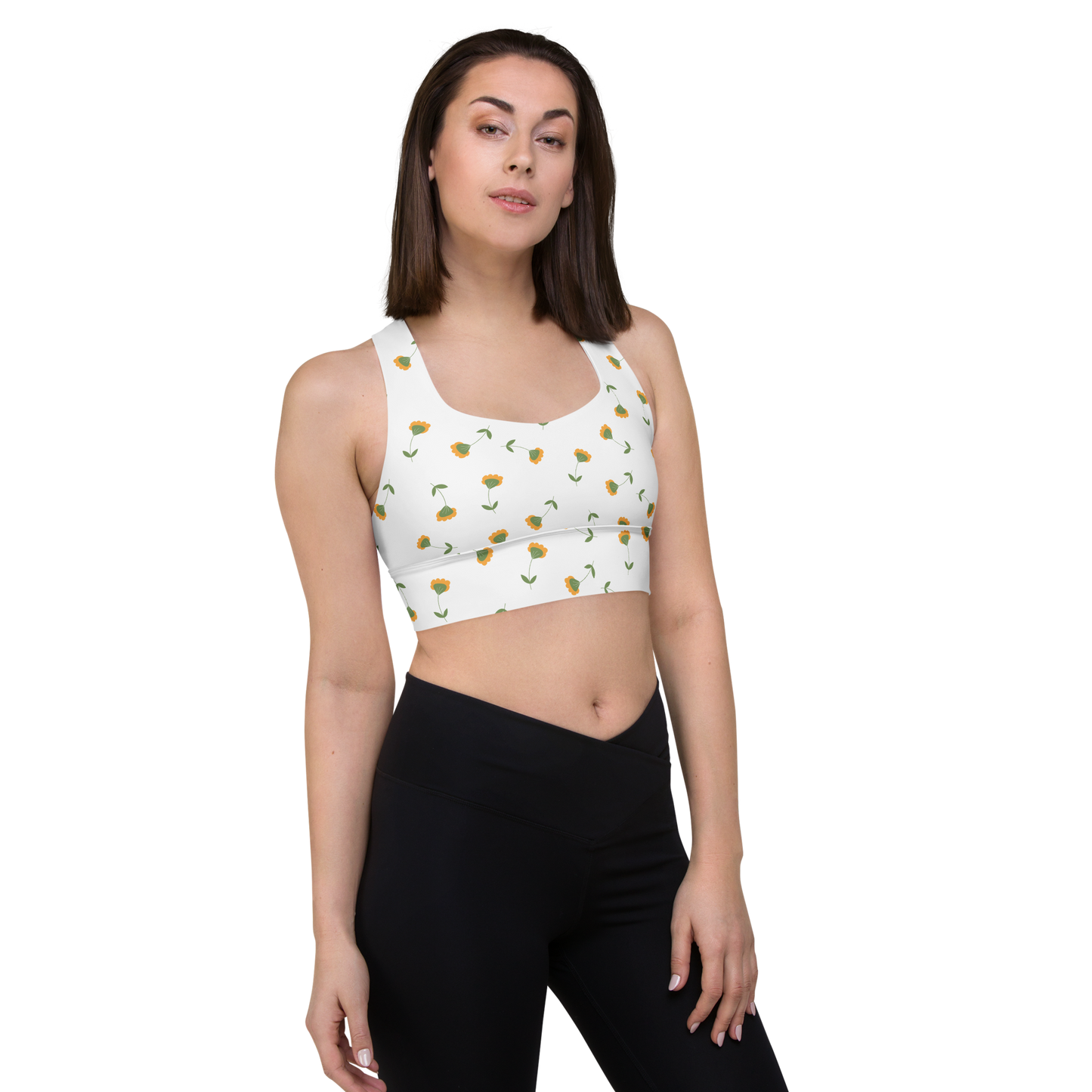 Pink & Yellow Flowers | Patterns | All-Over Print Longline Sports Bra - #2