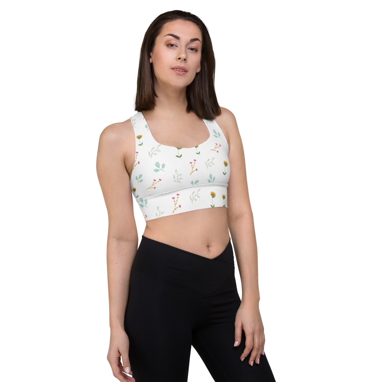 Pink & Yellow Flowers | Patterns | All-Over Print Longline Sports Bra - #5