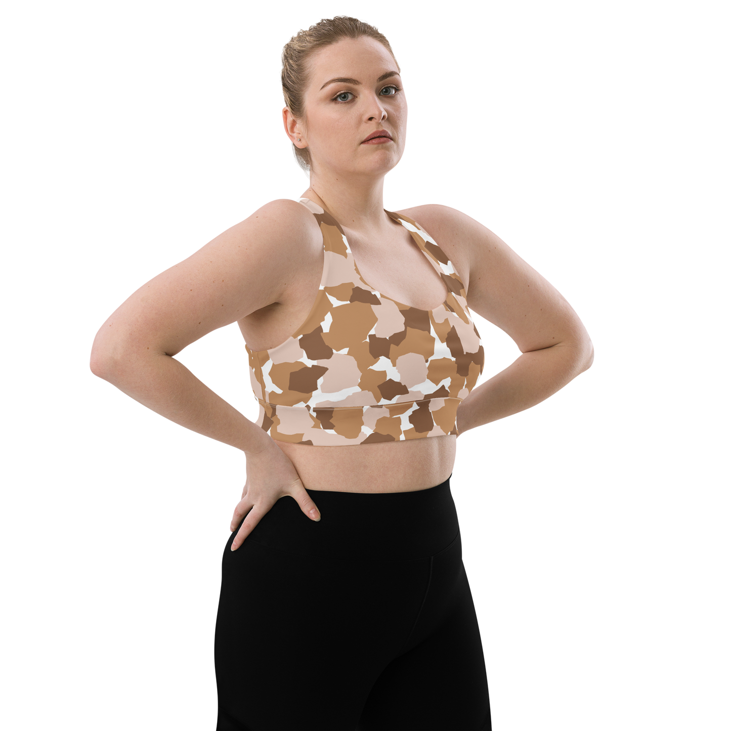 Brown & White Shapes | Abstract Patterns | All-Over Print Longline Sports Bra - #1