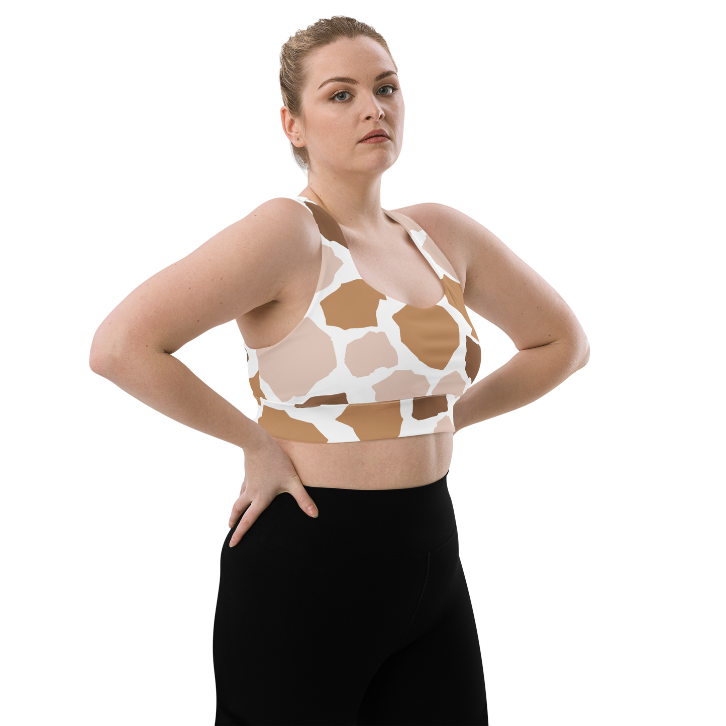 Brown & White Shapes | Abstract Patterns | All-Over Print Longline Sports Bra - #5