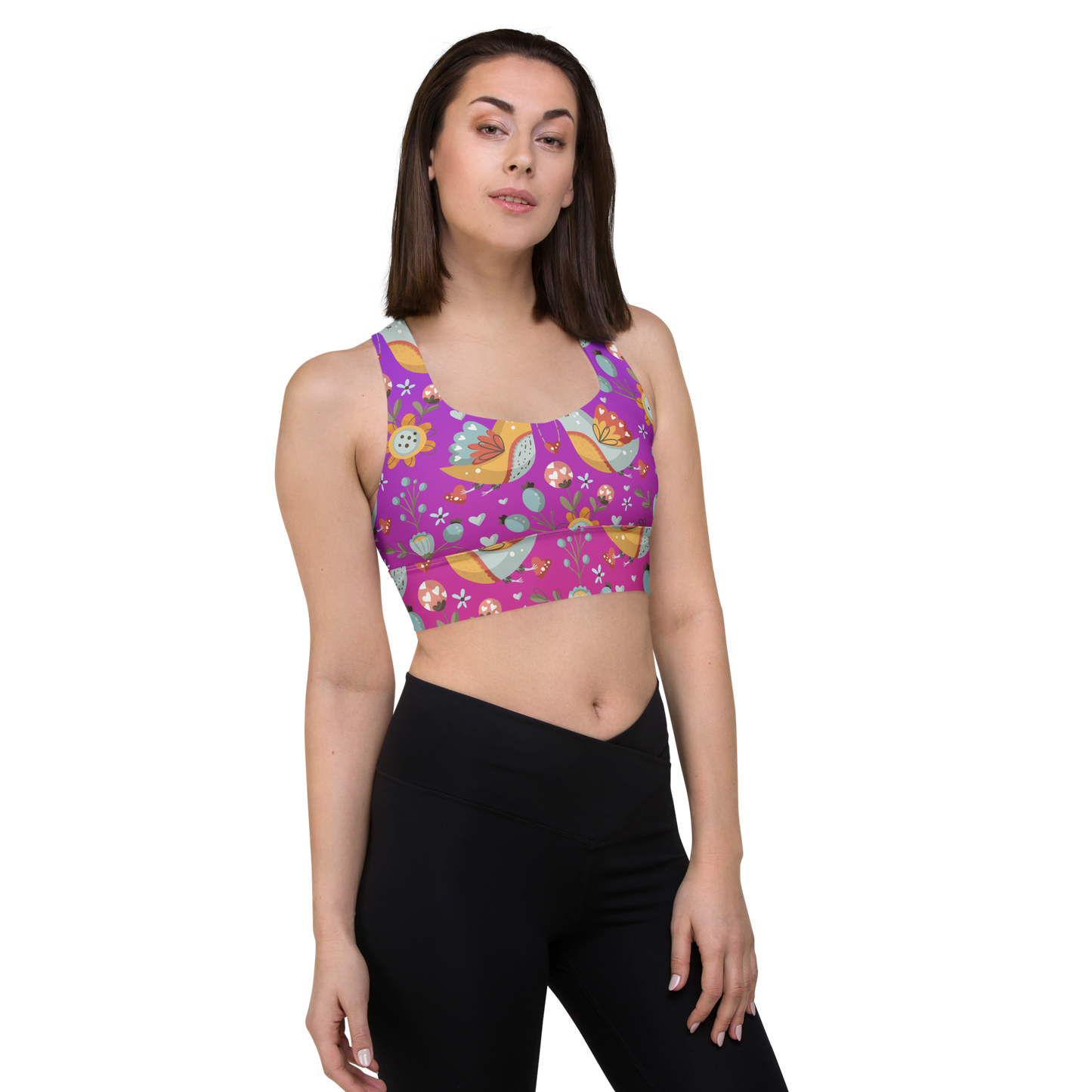 Pink & Purple | Boho Birds Pattern | Bohemian Style | All-Over Print Longline Sports Bra - #2