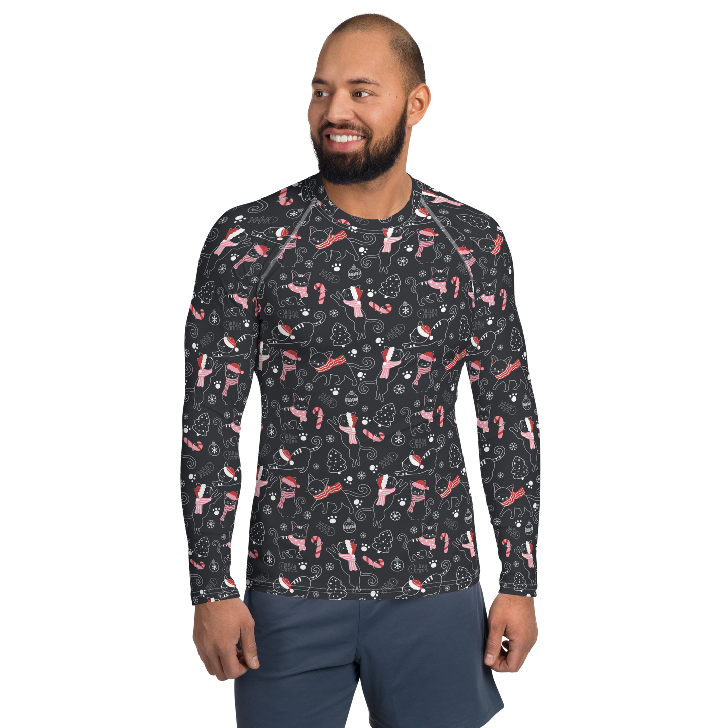 Winter Christmas Cat | Seamless Patterns | All-Over Print Men's Rash Guard - #4