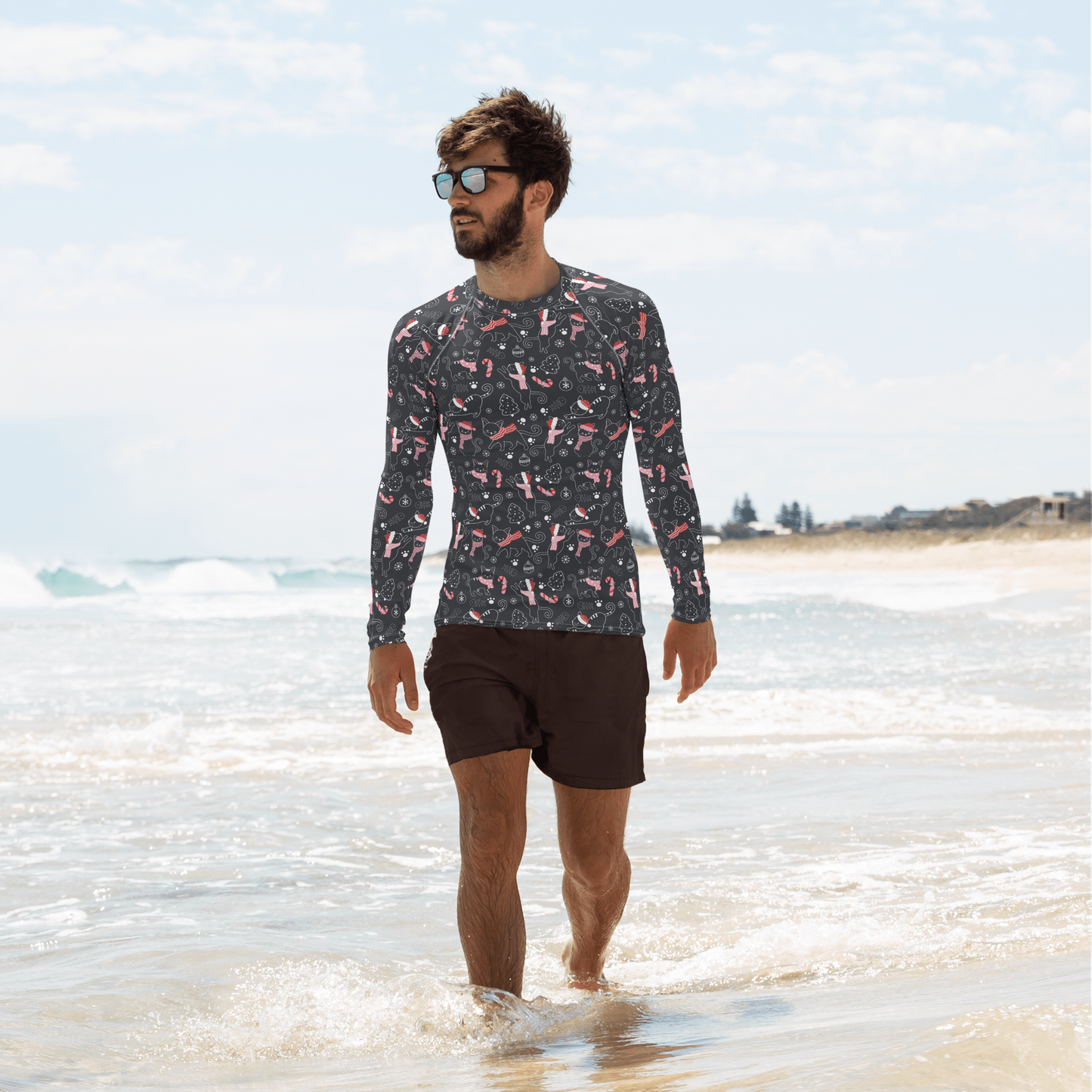 Winter Christmas Cat | Seamless Patterns | All-Over Print Men's Rash Guard - #4