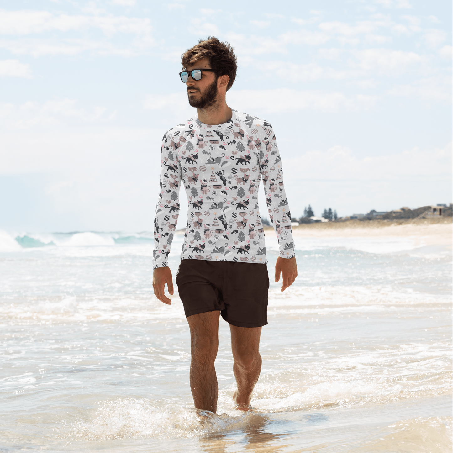 Winter Christmas Cat | Seamless Patterns | All-Over Print Men's Rash Guard - #6