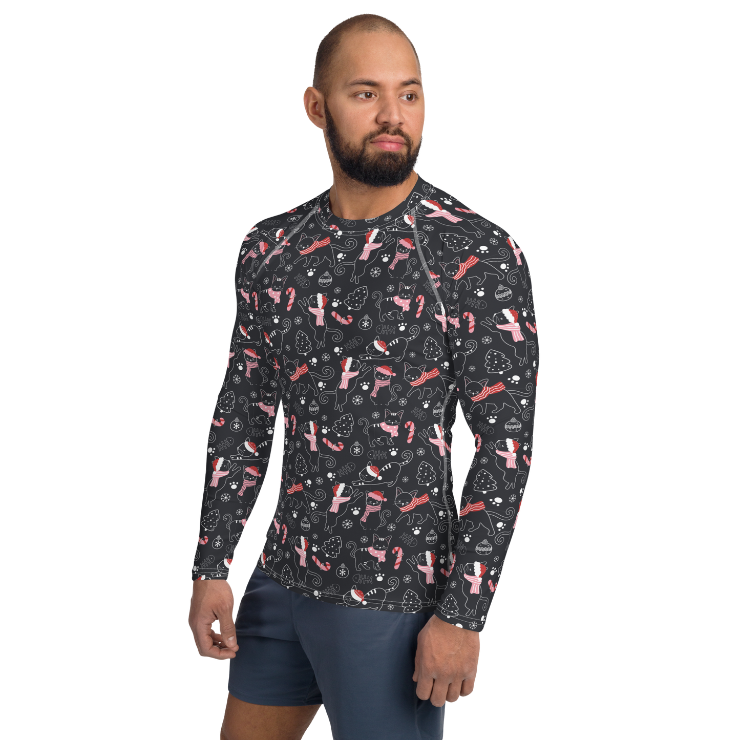 Winter Christmas Cat | Seamless Patterns | All-Over Print Men's Rash Guard - #4