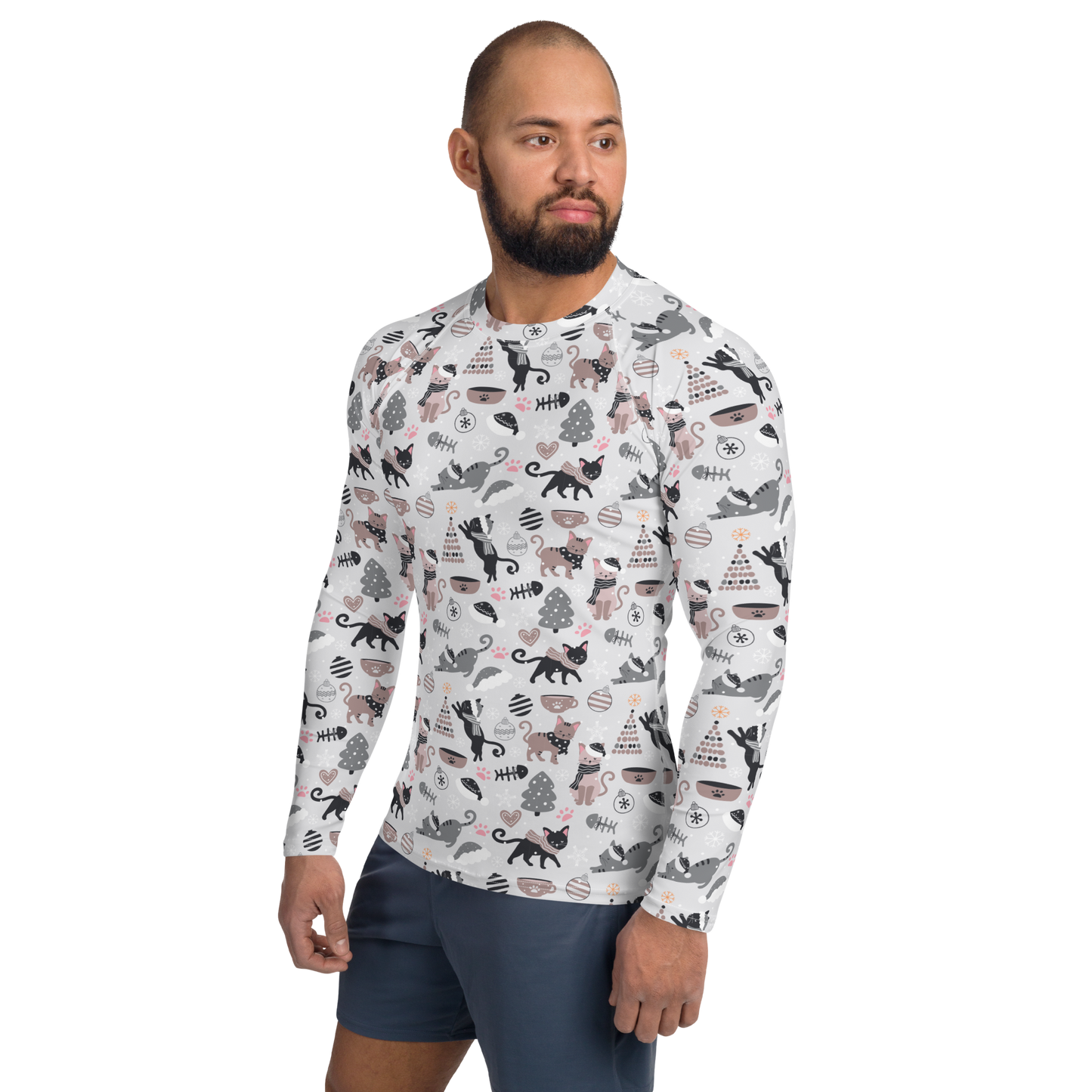 Winter Christmas Cat | Seamless Patterns | All-Over Print Men's Rash Guard - #6