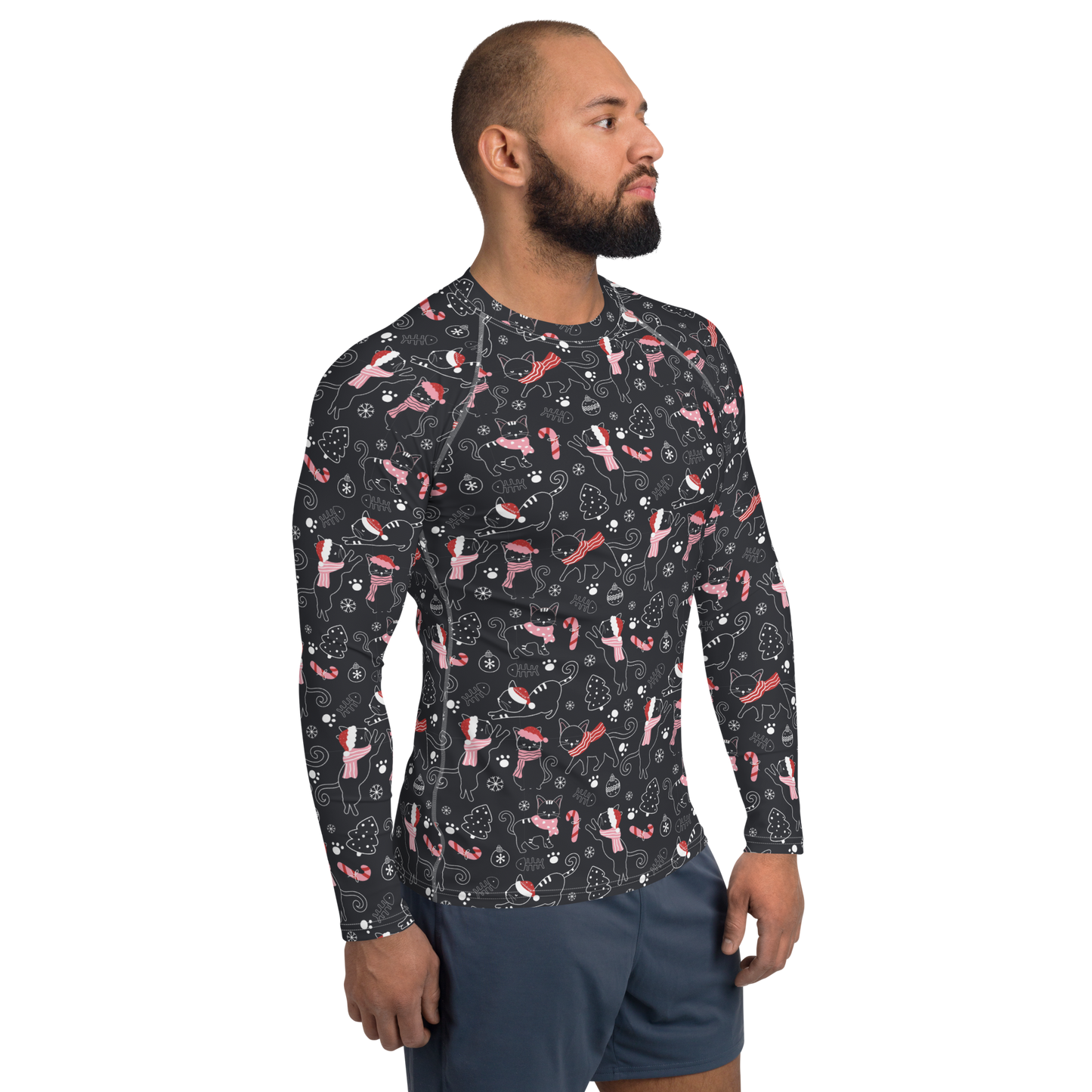 Winter Christmas Cat | Seamless Patterns | All-Over Print Men's Rash Guard - #4