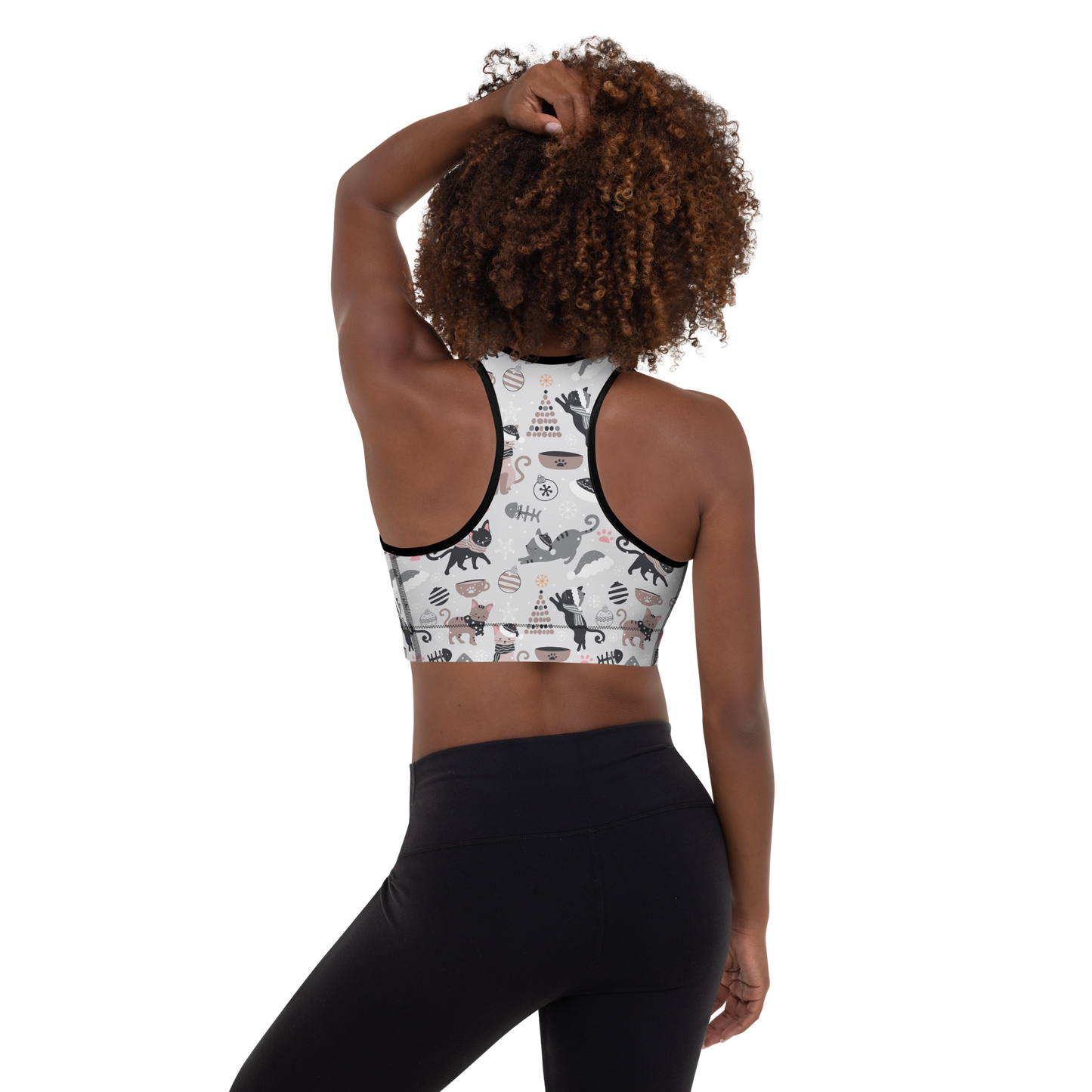 Winter Christmas Cat | Seamless Patterns | All-Over Print Padded Sports Bra - #6