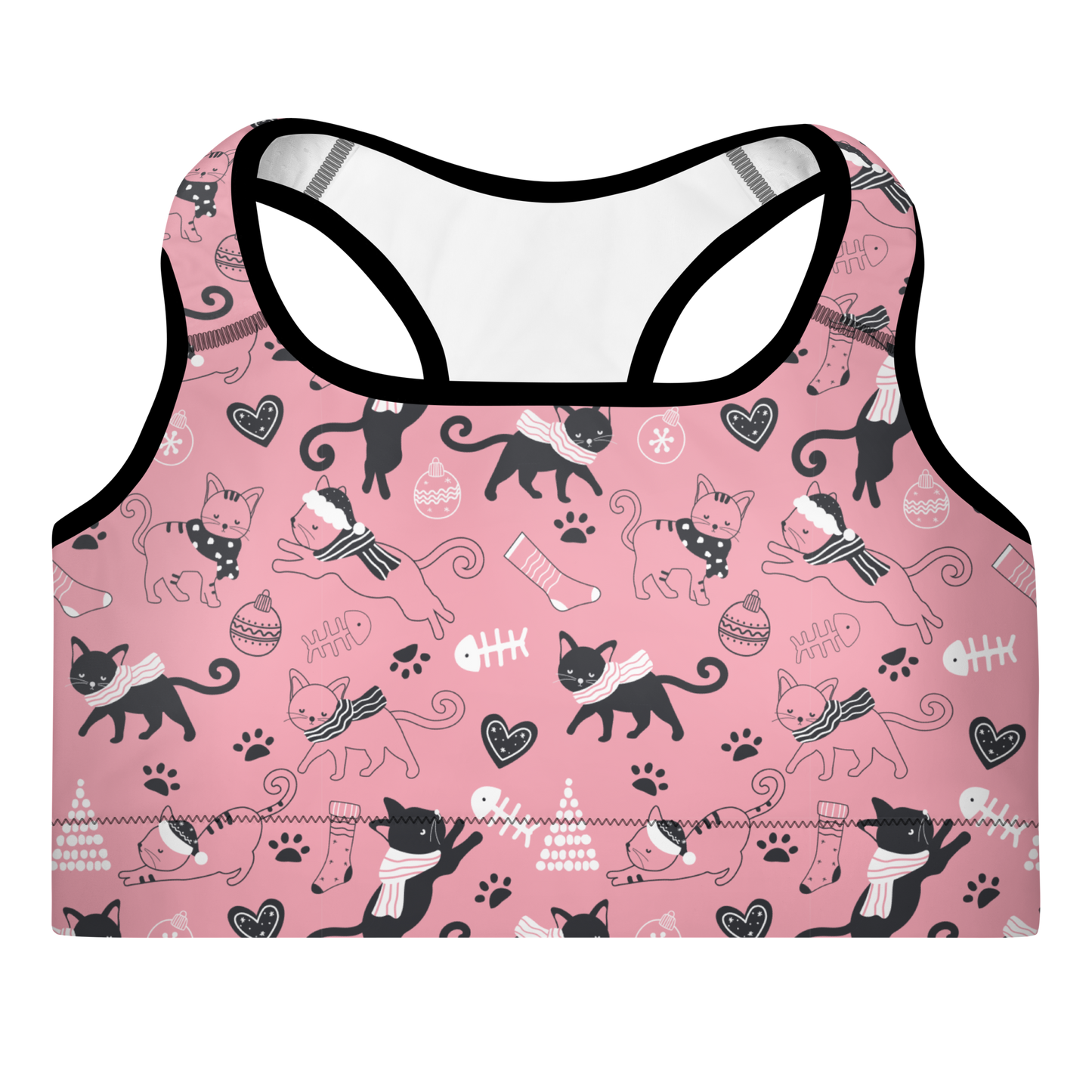 Winter Christmas Cat | Seamless Patterns | All-Over Print Padded Sports Bra - #2