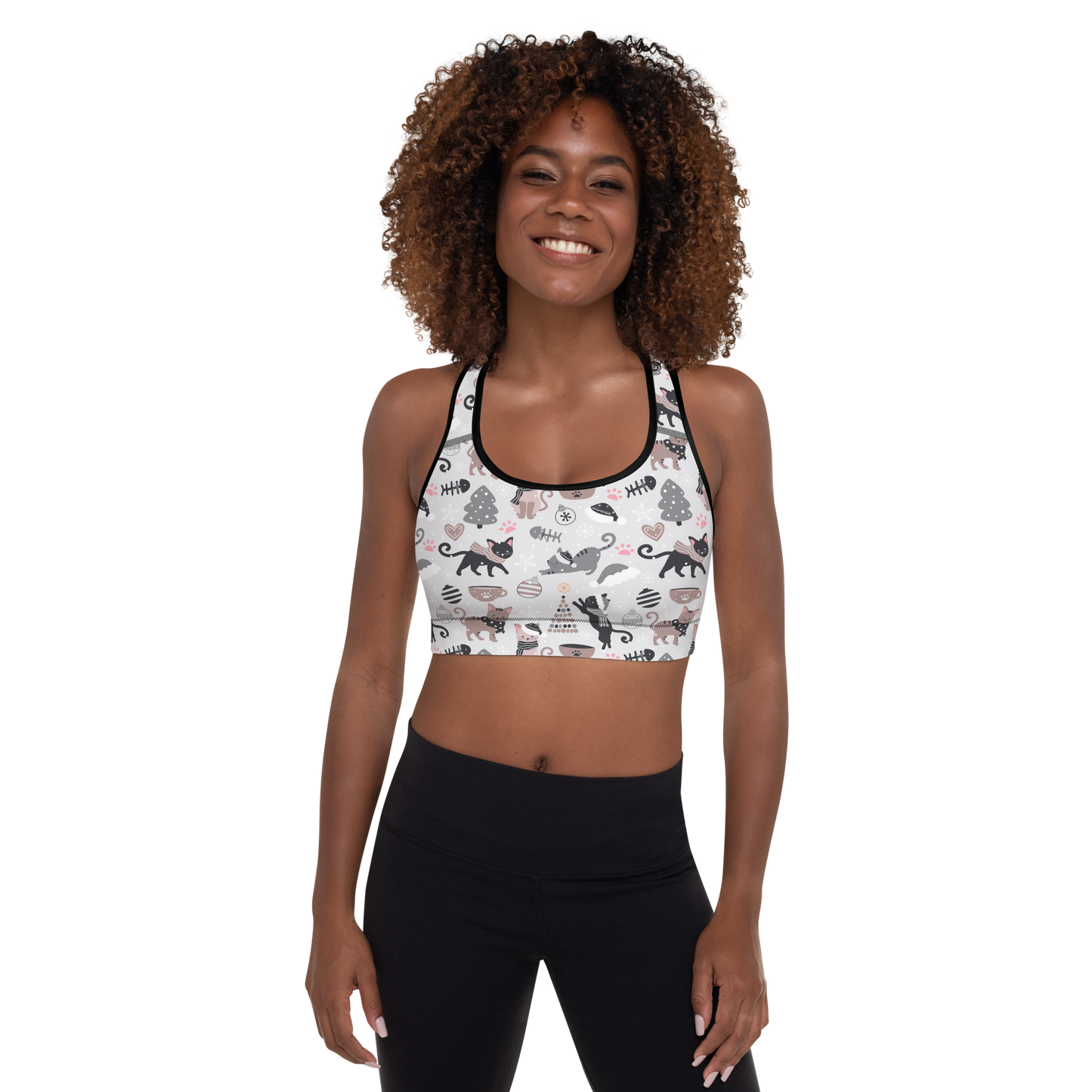 Winter Christmas Cat | Seamless Patterns | All-Over Print Padded Sports Bra - #6