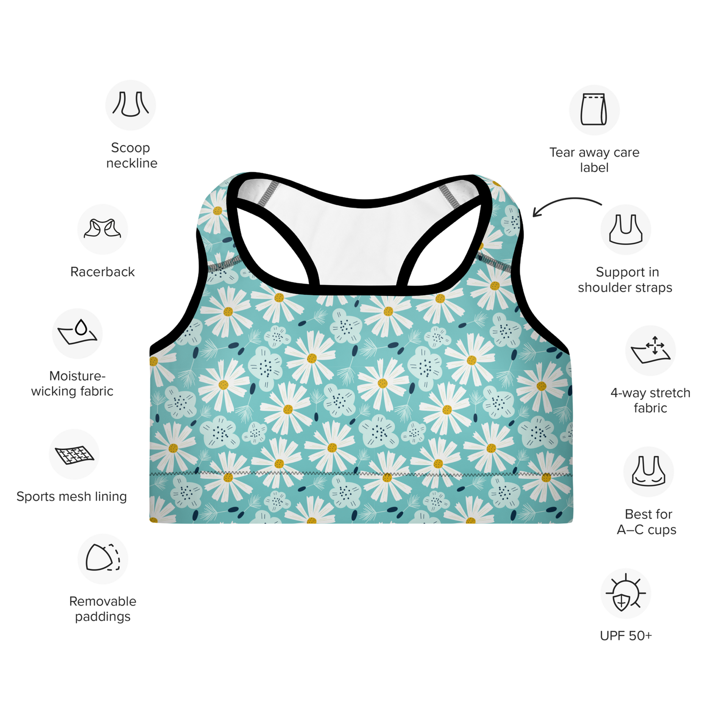 Scandinavian Spring Floral | Seamless Patterns | All-Over Print Padded Sports Bra - #10