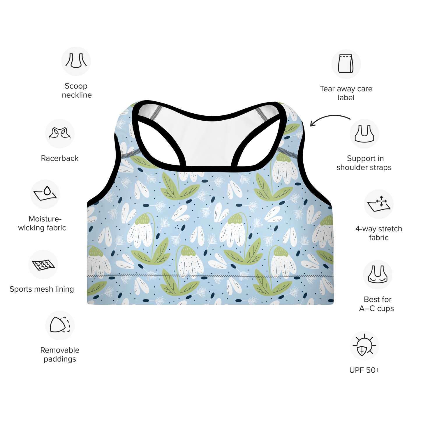 Scandinavian Spring Floral | Seamless Patterns | All-Over Print Padded Sports Bra - #3